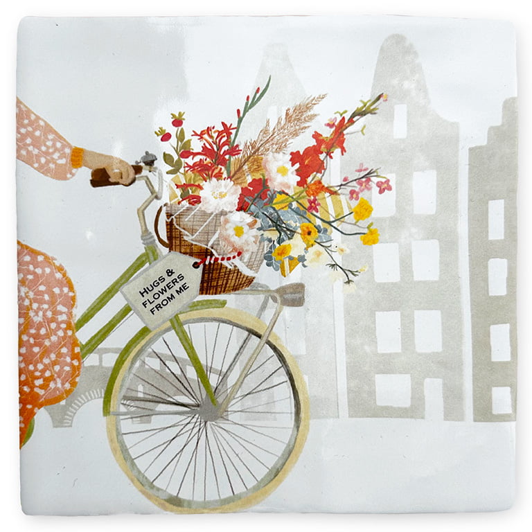 StoryTiles Delft Blue Fahrrad Blumen Wandfliese S 10x10 cm