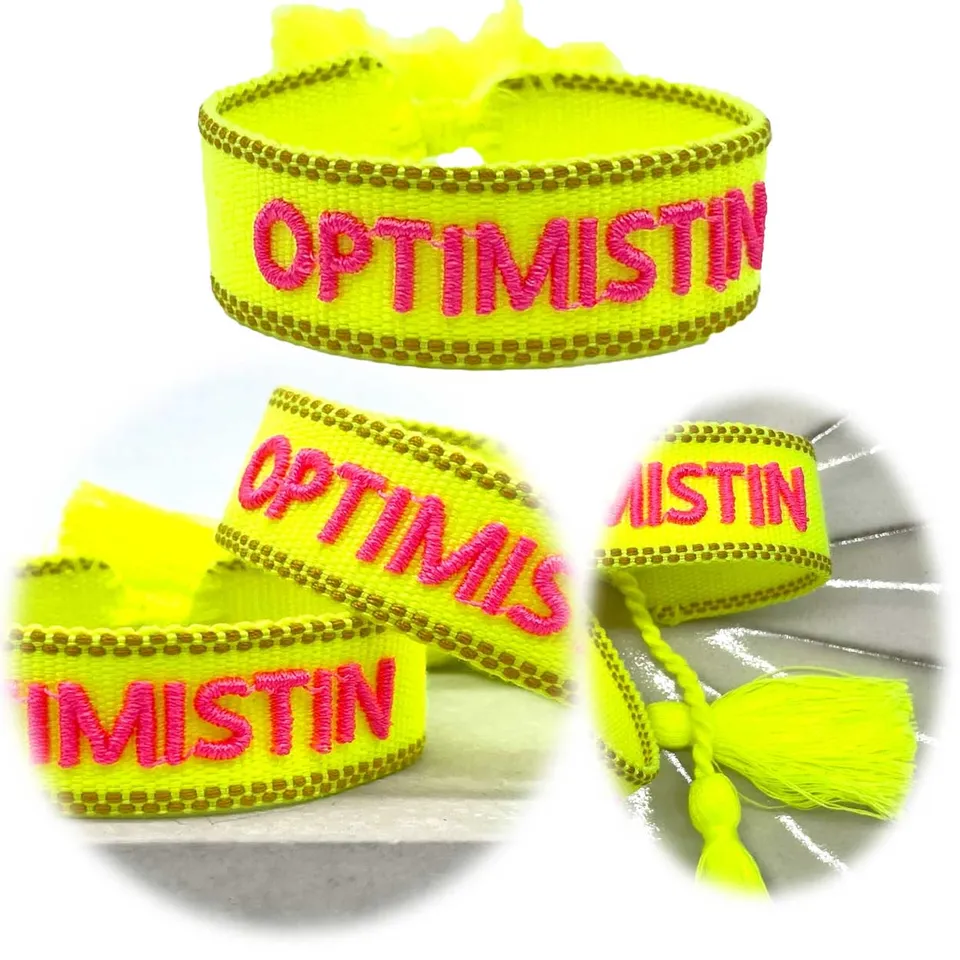 LS-LebenStil Optimistin Canvas Armband Neon Gelb Pink