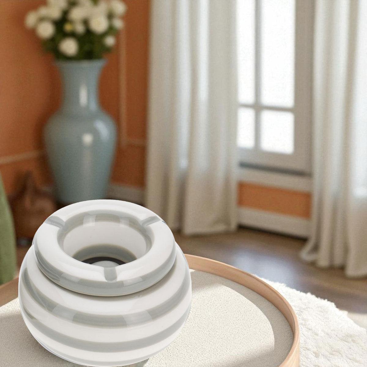 LS-LebenStil Sturmaschenbecher Beige Keramik 11cm mit Deckel