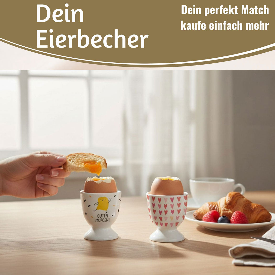 LS-LebenStil Küche & Haushalt Guten Morgen Eierbecher Porzellan Echt-Gold
