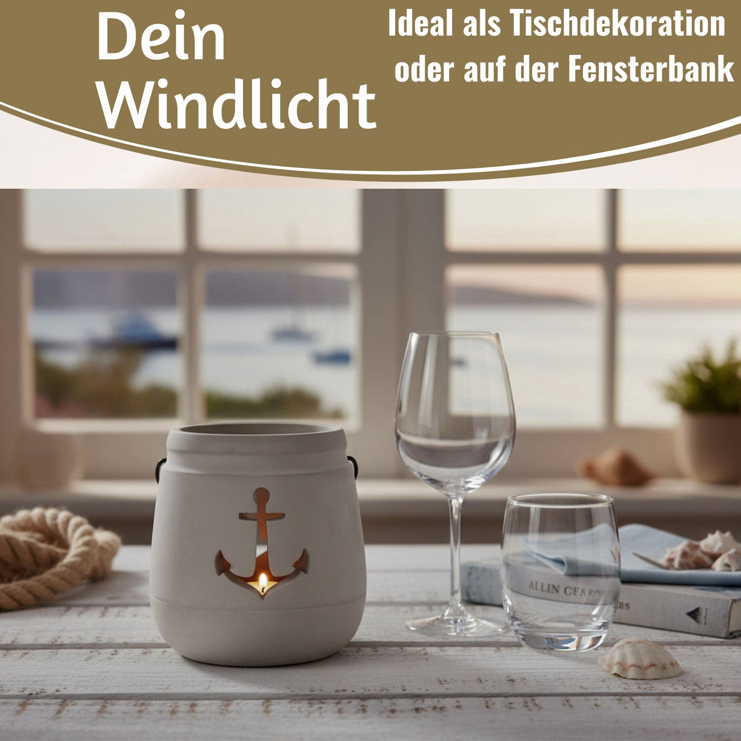 Ib Laursen Windlicht Beton Anker grau 13cm mit Henkel