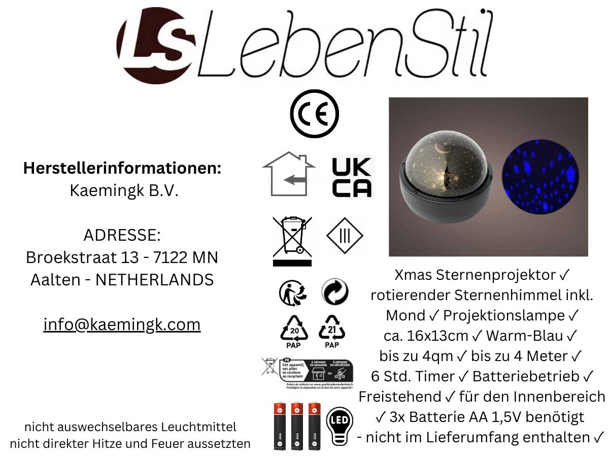 LS-LebenStil Sternenhimmel LED Laser Projektor Schwarz Timer