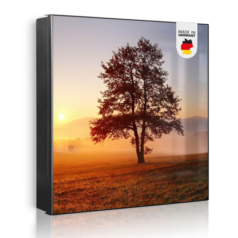 Banjado Schlüsselkasten Metall 30x30 cm Sonnenaufgang Schwarz 32 Haken