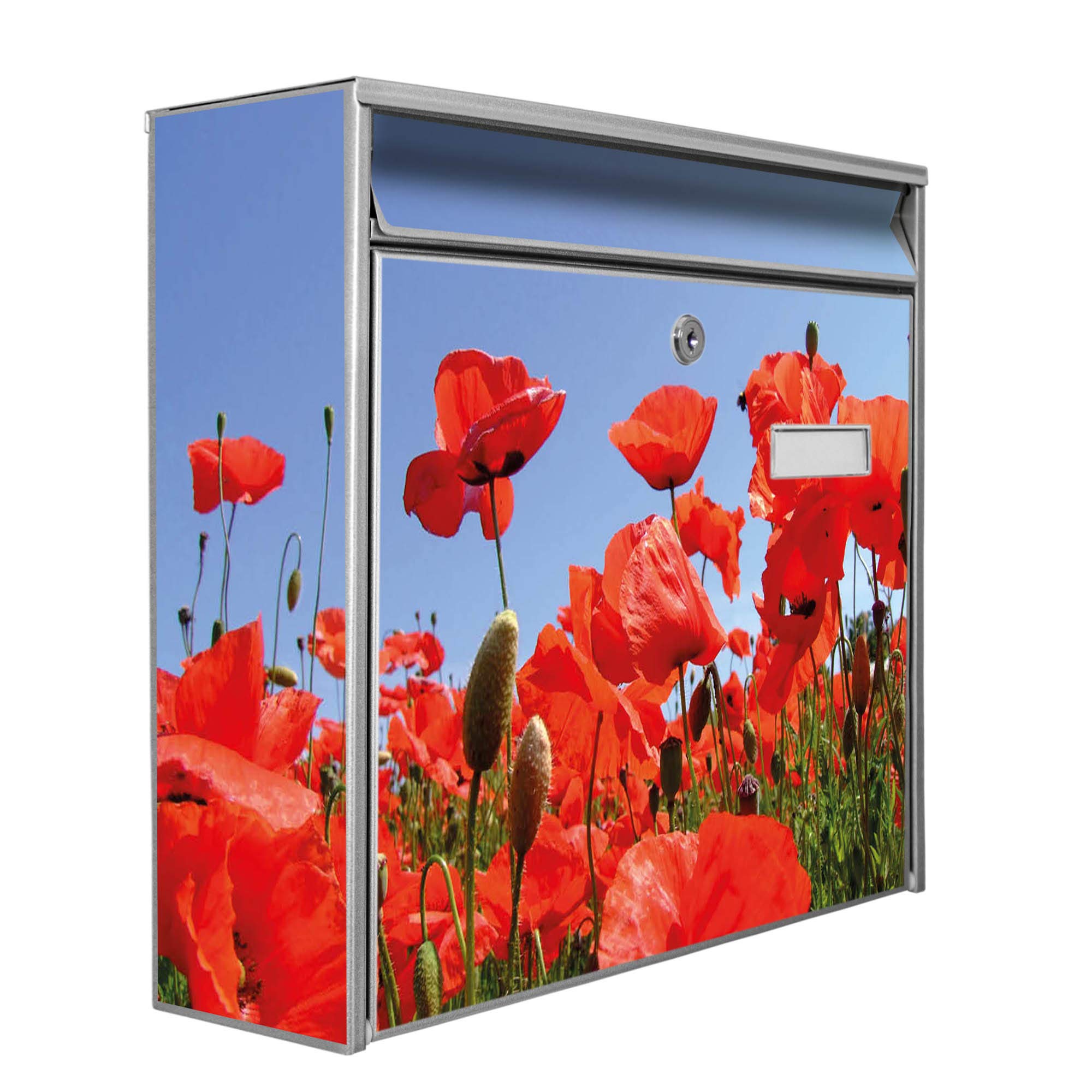 Banjado Briefkasten Mohnblumen Silbergrau Stahl 32x36 A4