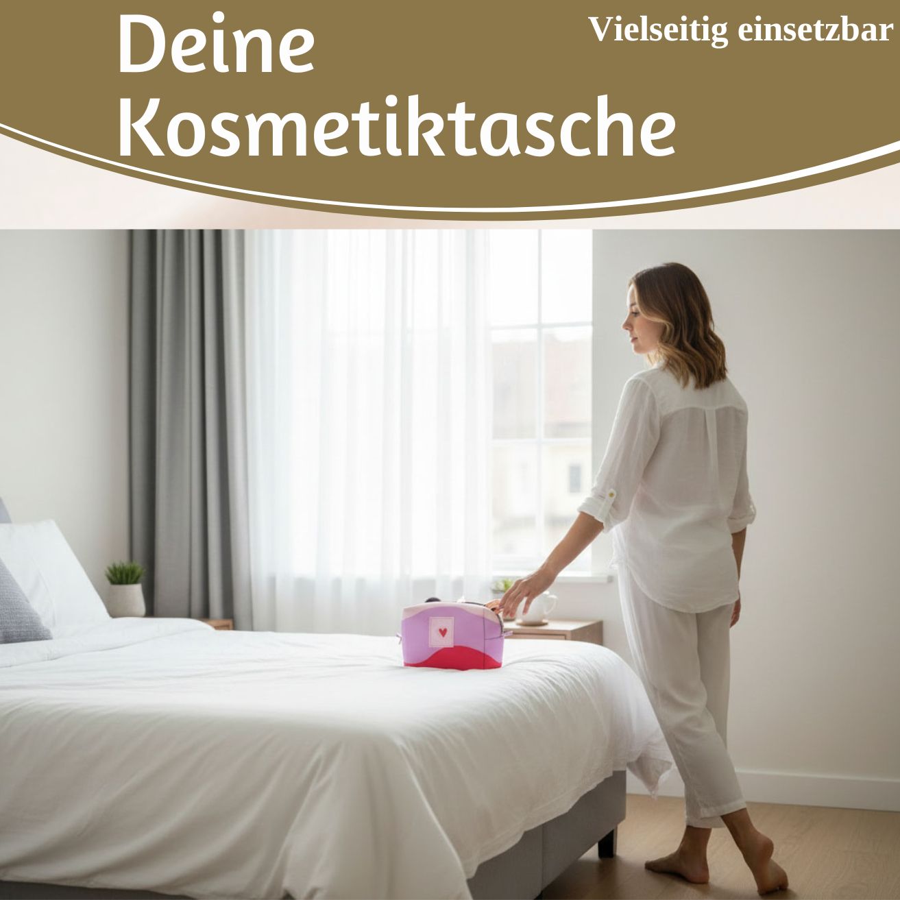 LS-LebenStil Kosmetiktasche Herz 14x11cm rosa Baumwolle