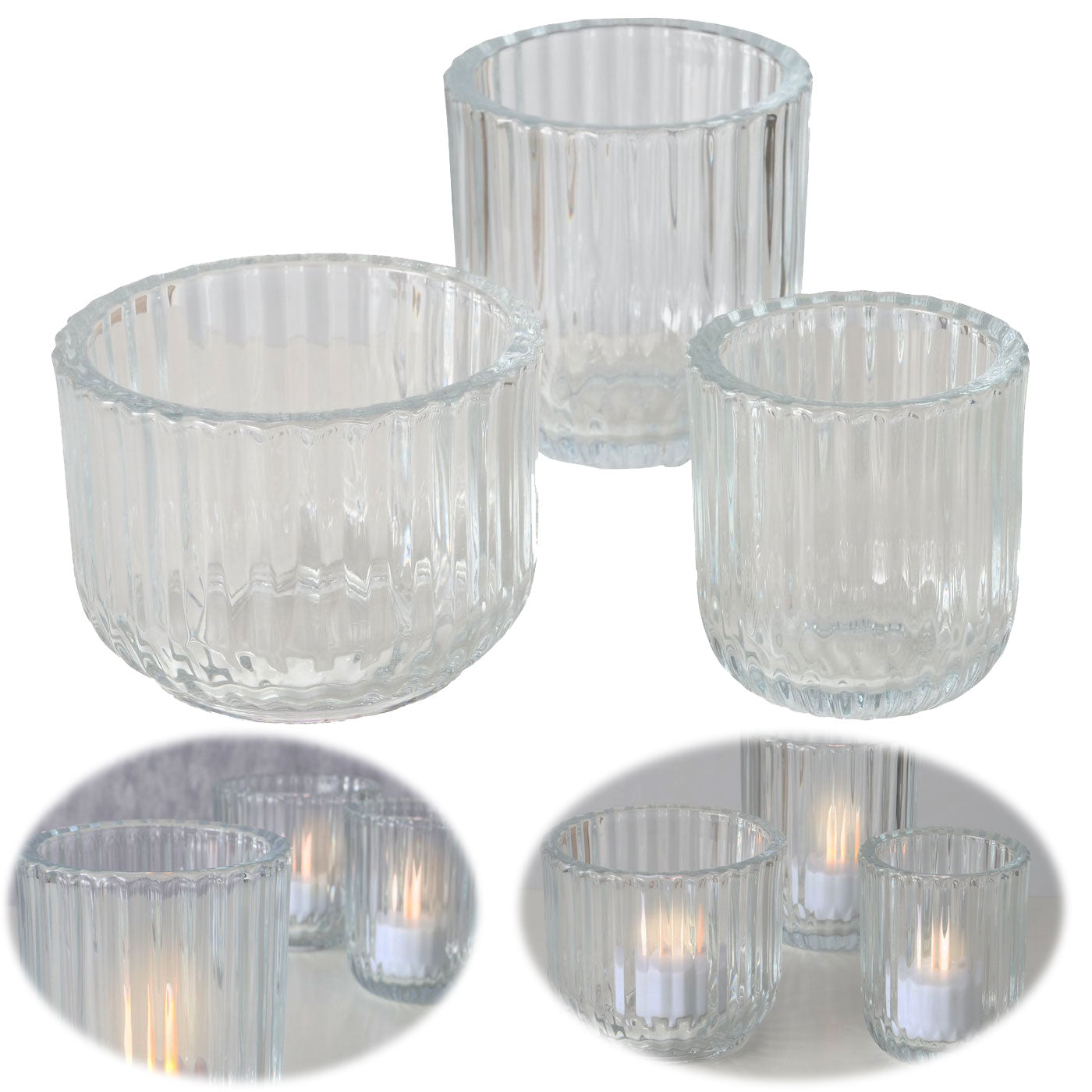 LS-LebenStil Küche & Haushalt 3er Teelichthalter Glas Klar 9cm