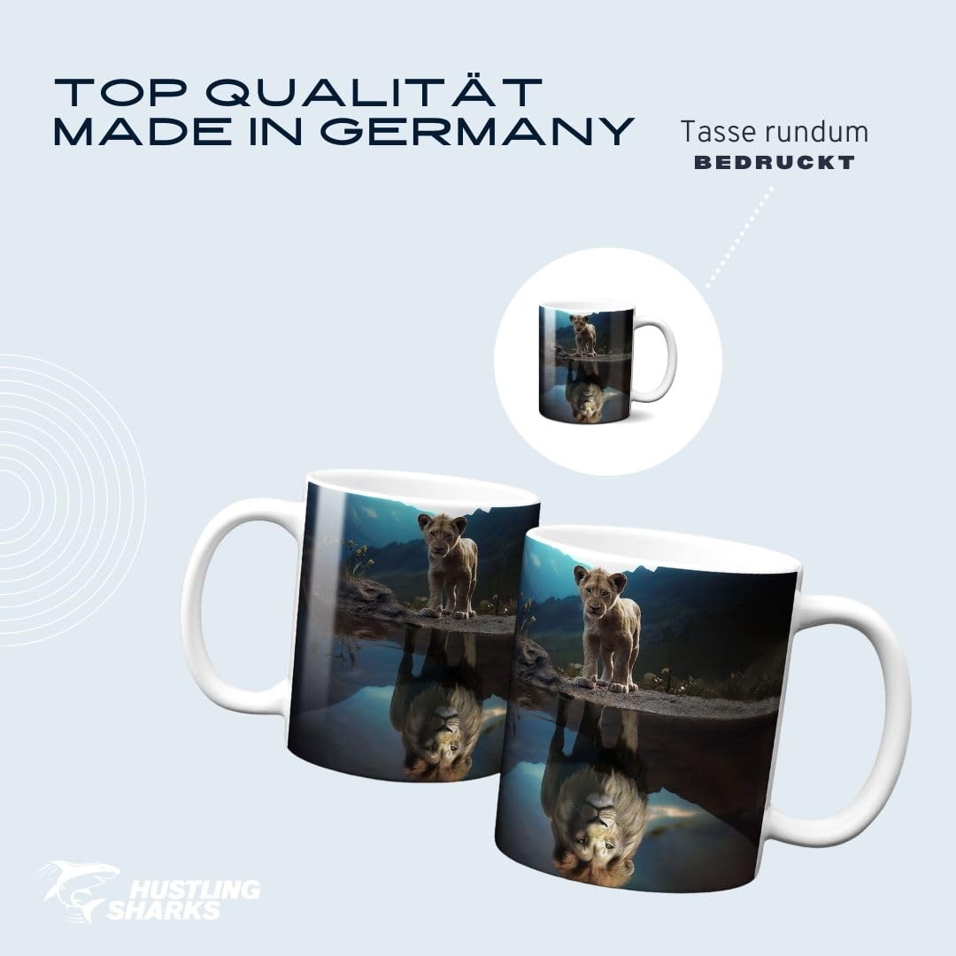 Hustling Sharks Tasse Löwe Kaffeetasse 330ml weiß Keramik