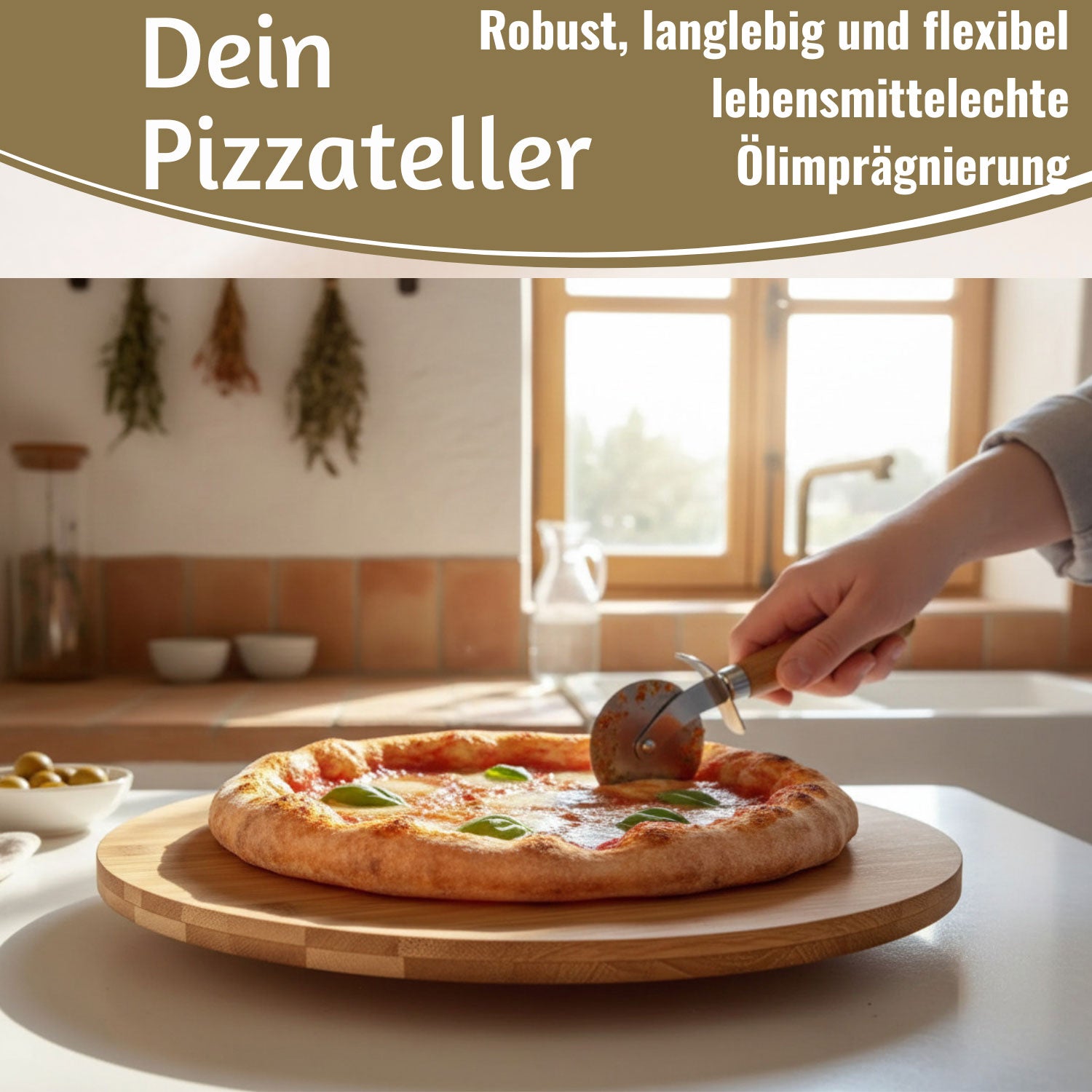 LS-LebenStil Küche Drehteller Bambus 35cm Rund Drehbar