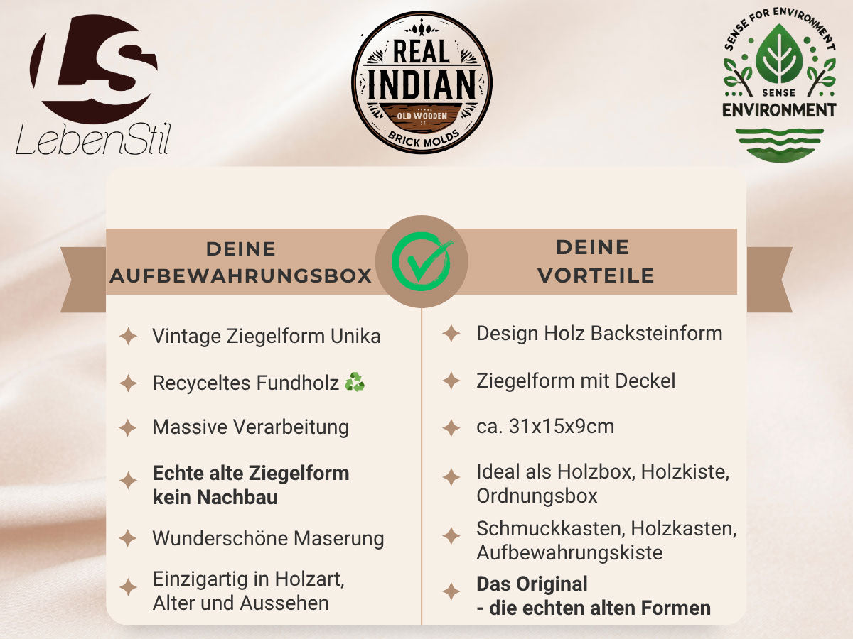 LS-LebenStil Ziegelform Holzkiste Deckel 31x15cm Recycelt
