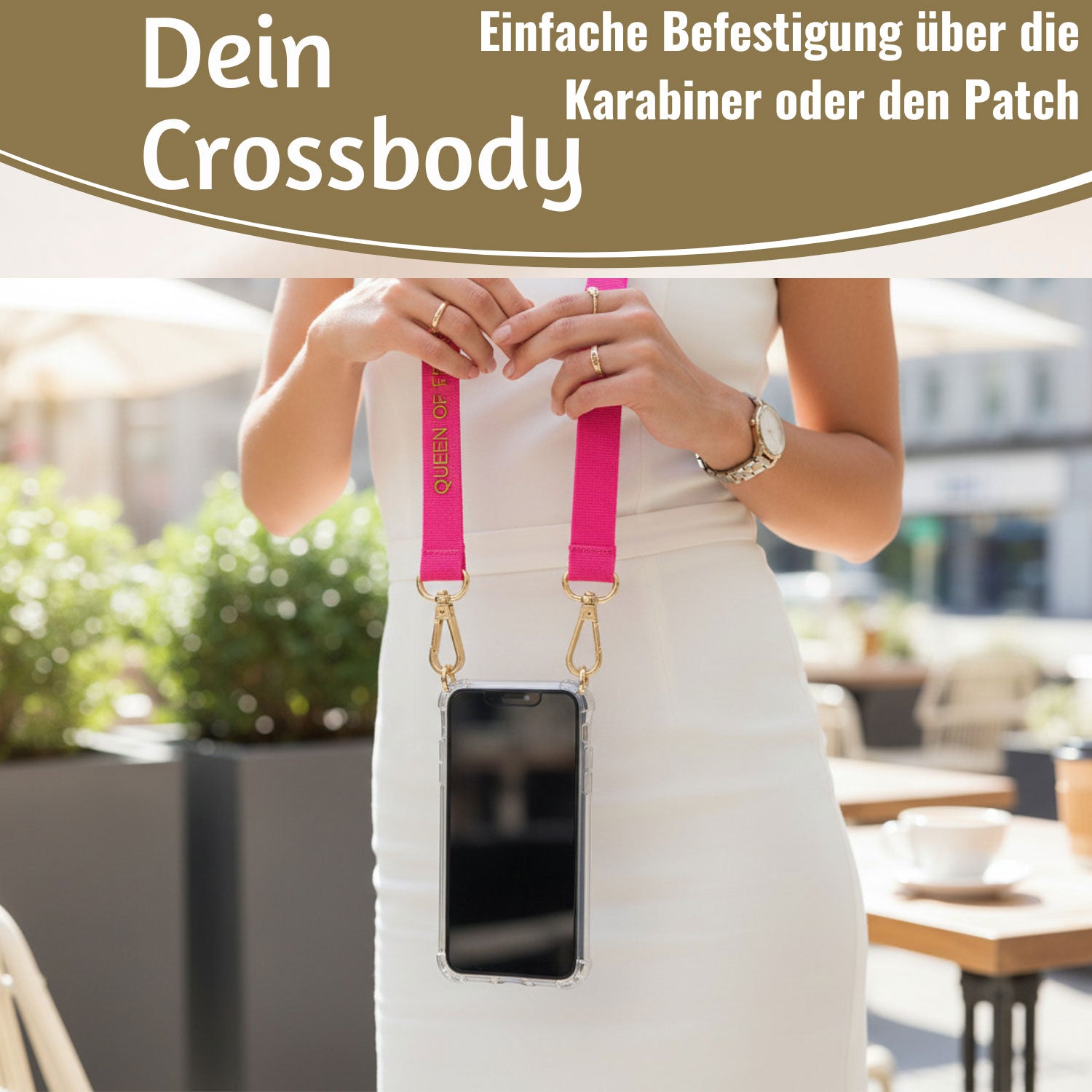 LS-LebenStil Queen Handykette Crossbody pink-gold 137cm
