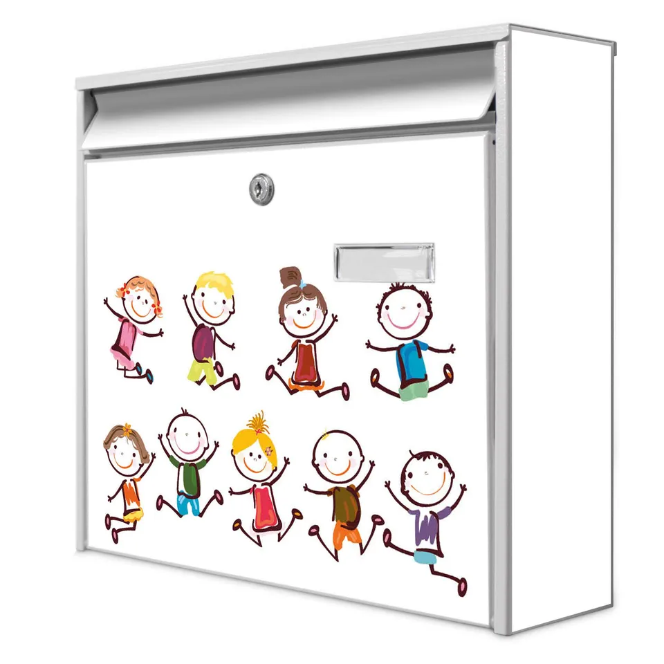 Banjado Briefkasten Happy Kids Weiß Stahl 32x36cm A4-Einwurf