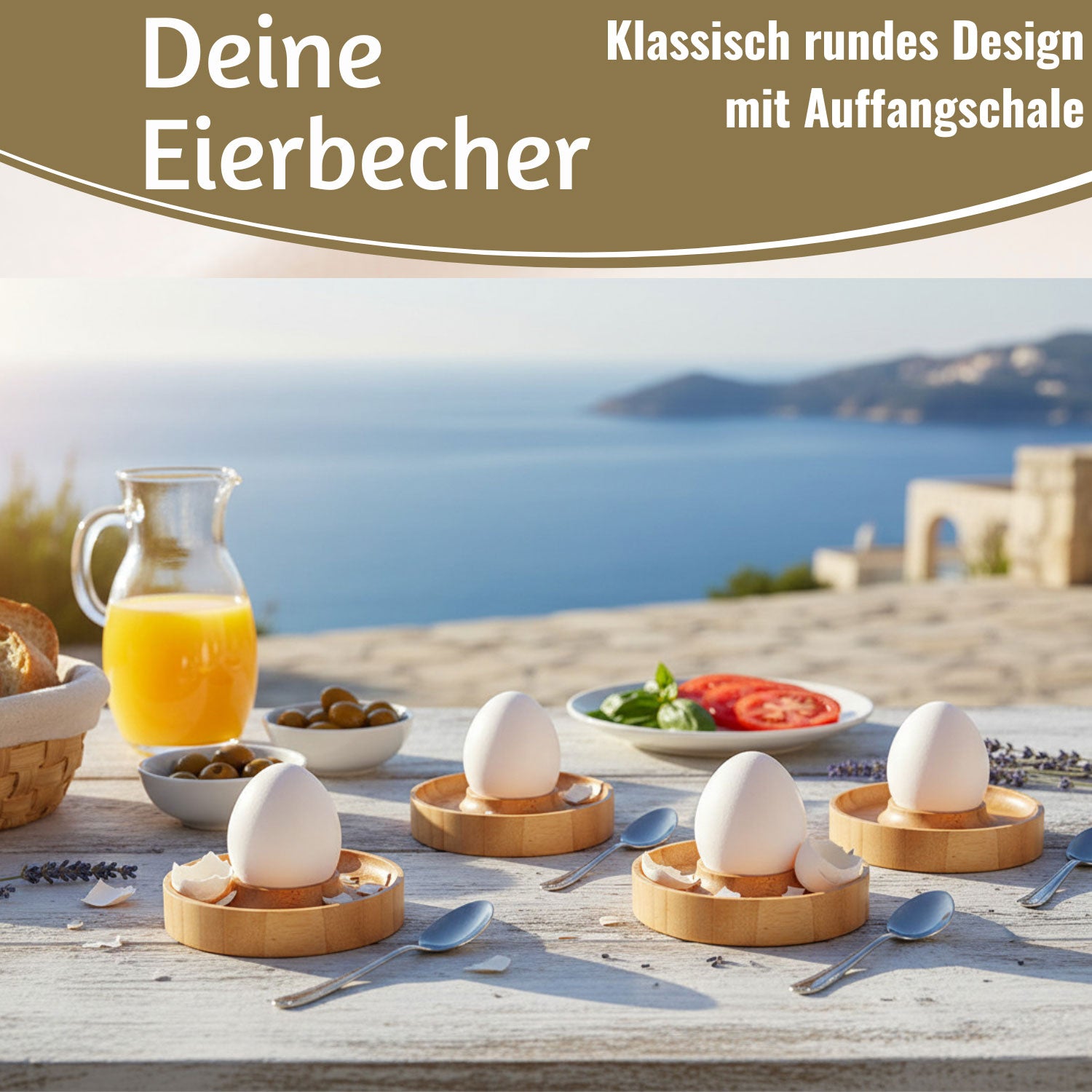 LS-LebenStil Küche & Haushalt Holz Eierbecher 4er Set Bambus Natur