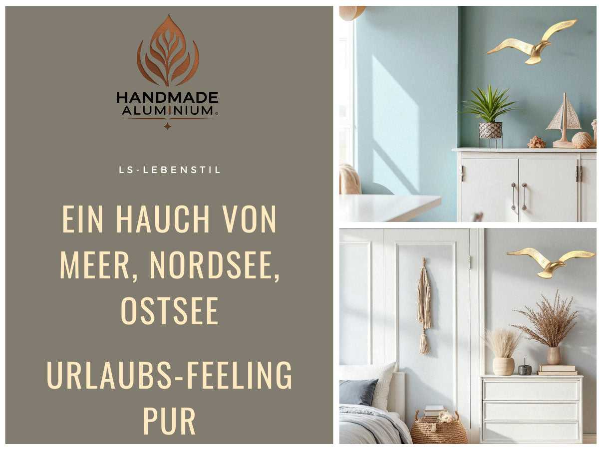 LS-LebenStil Möbel & Wohnen Möwe Wand-Objekt Alu Gold 35cm