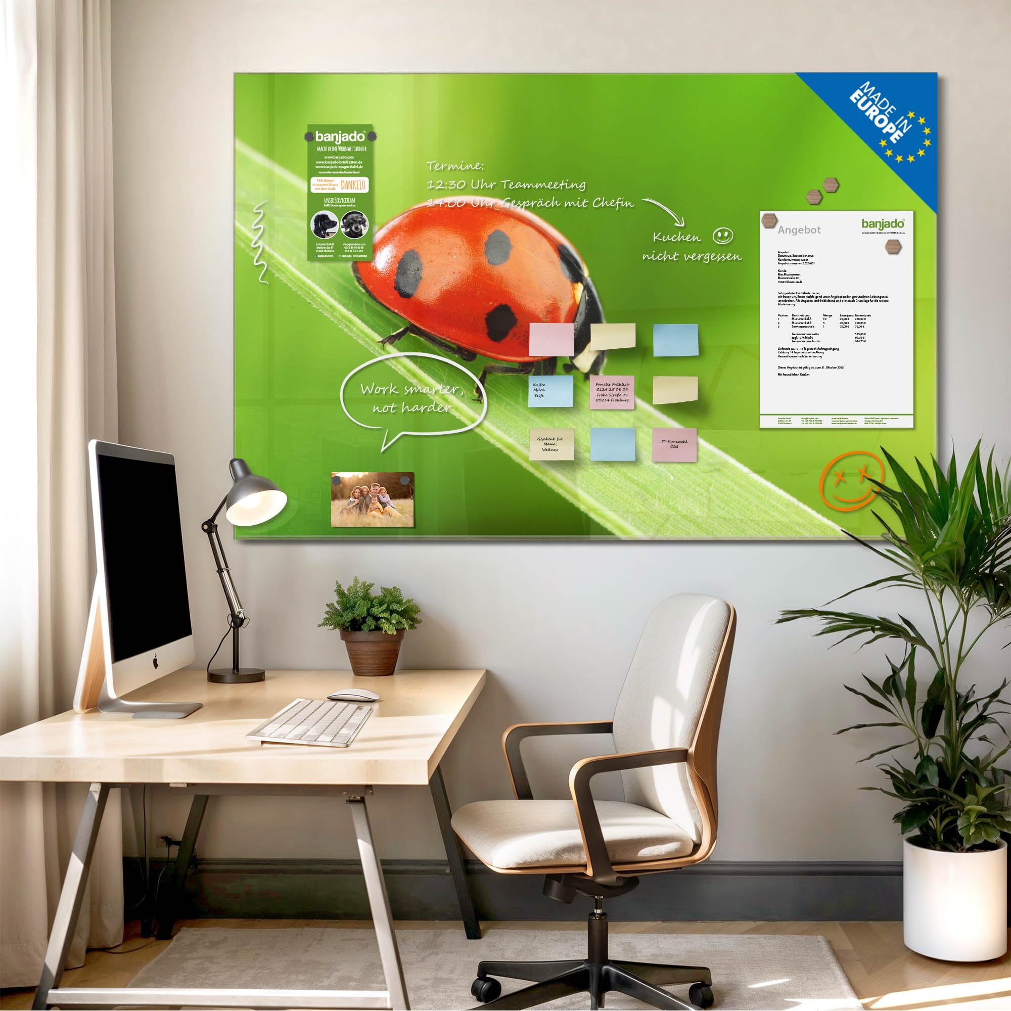 Banjado Magnettafel Marienkäfer Glas-Memoboard 120x80 cm