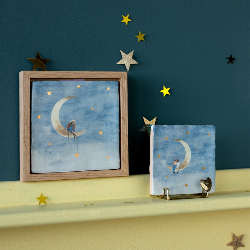 Storytiles Delft Blue Tot de maan en terug Wandfliese 10x10 cm Gold