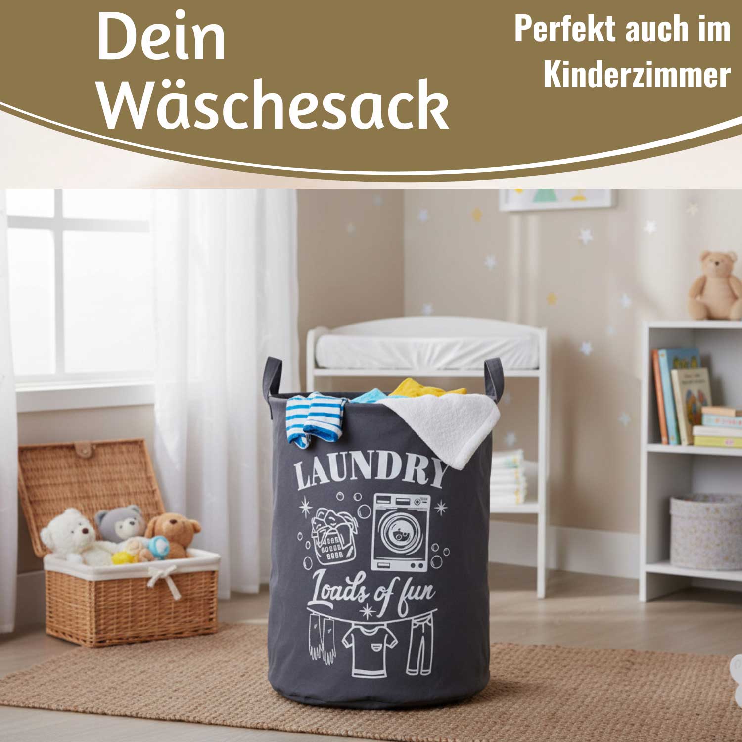 LS-LebenStil Laundry Wäschesack Vintage dunkelgrau 50x40 cm 62 L