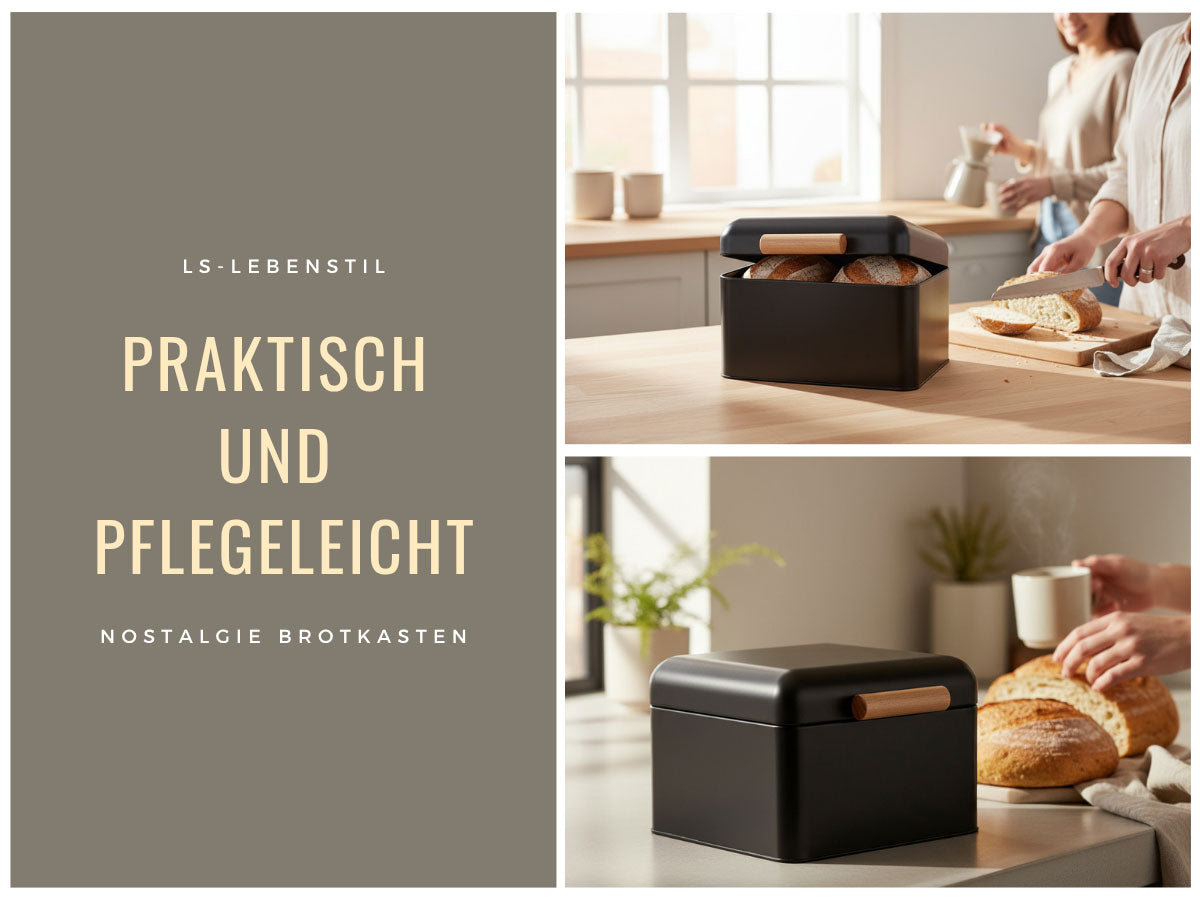 LS-LebenStil Küche & Haushalt Vintage Brotkasten Schwarz 20cm Metall
