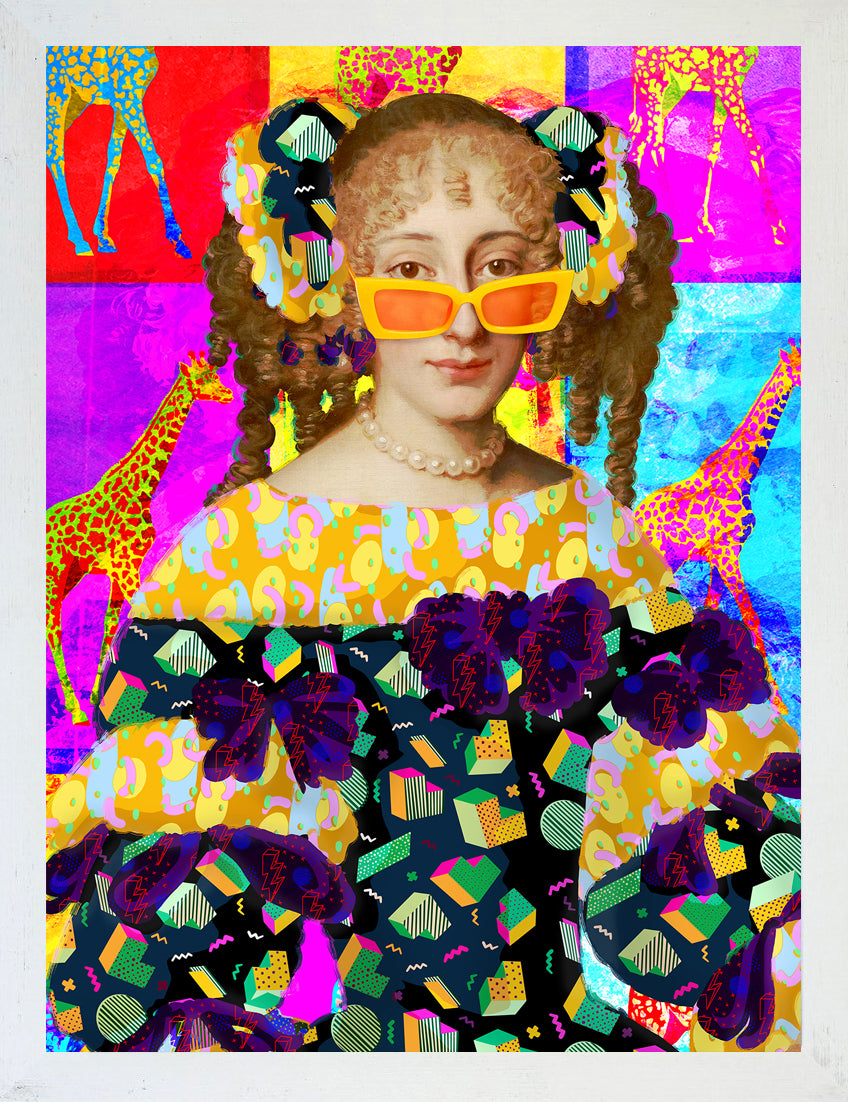 Mineheart Pop Giraffe and Sunglasses Lady Wandbild 30x41 cm