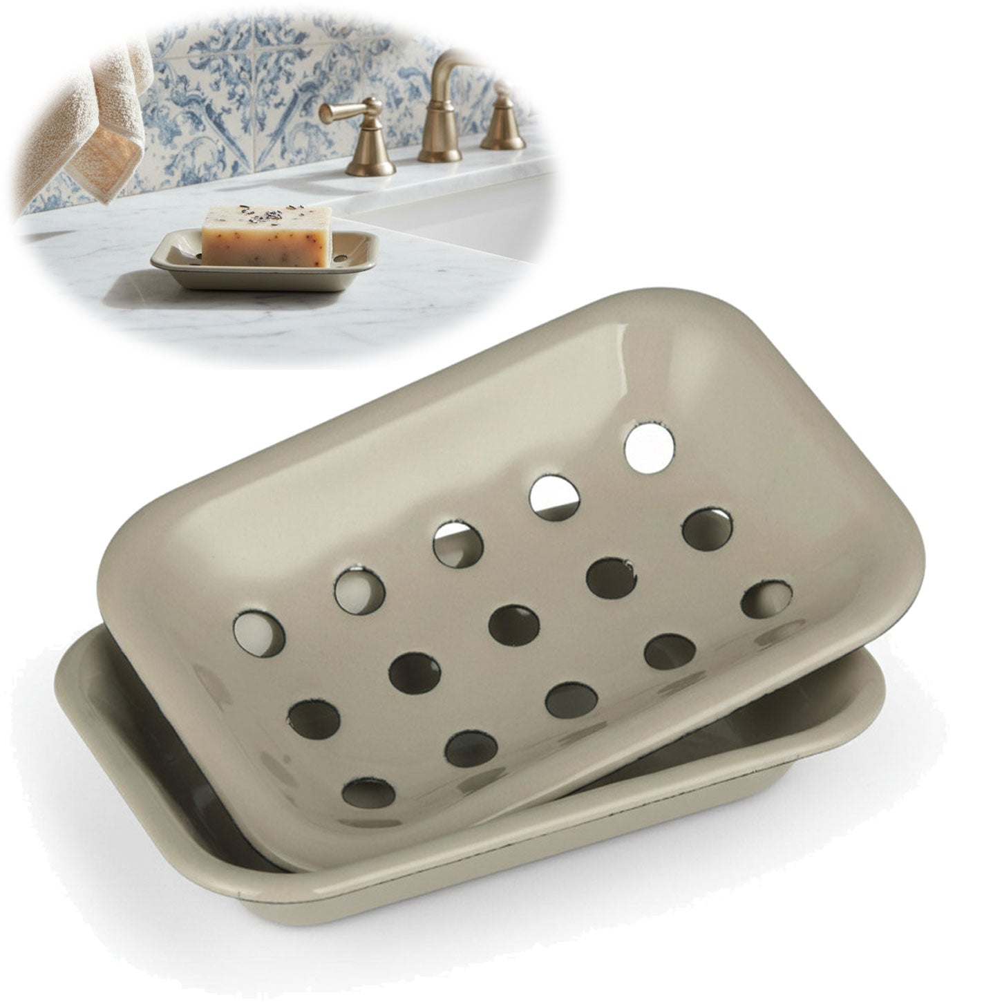 Ib Laursen Altum Seifenschale Emaille beige 15cm mit Ablauf 2-tlg