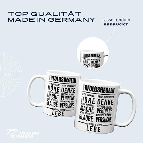 Hustling Sharks Erfolgsregeln Tasse 330ml weiß Motivation Büro