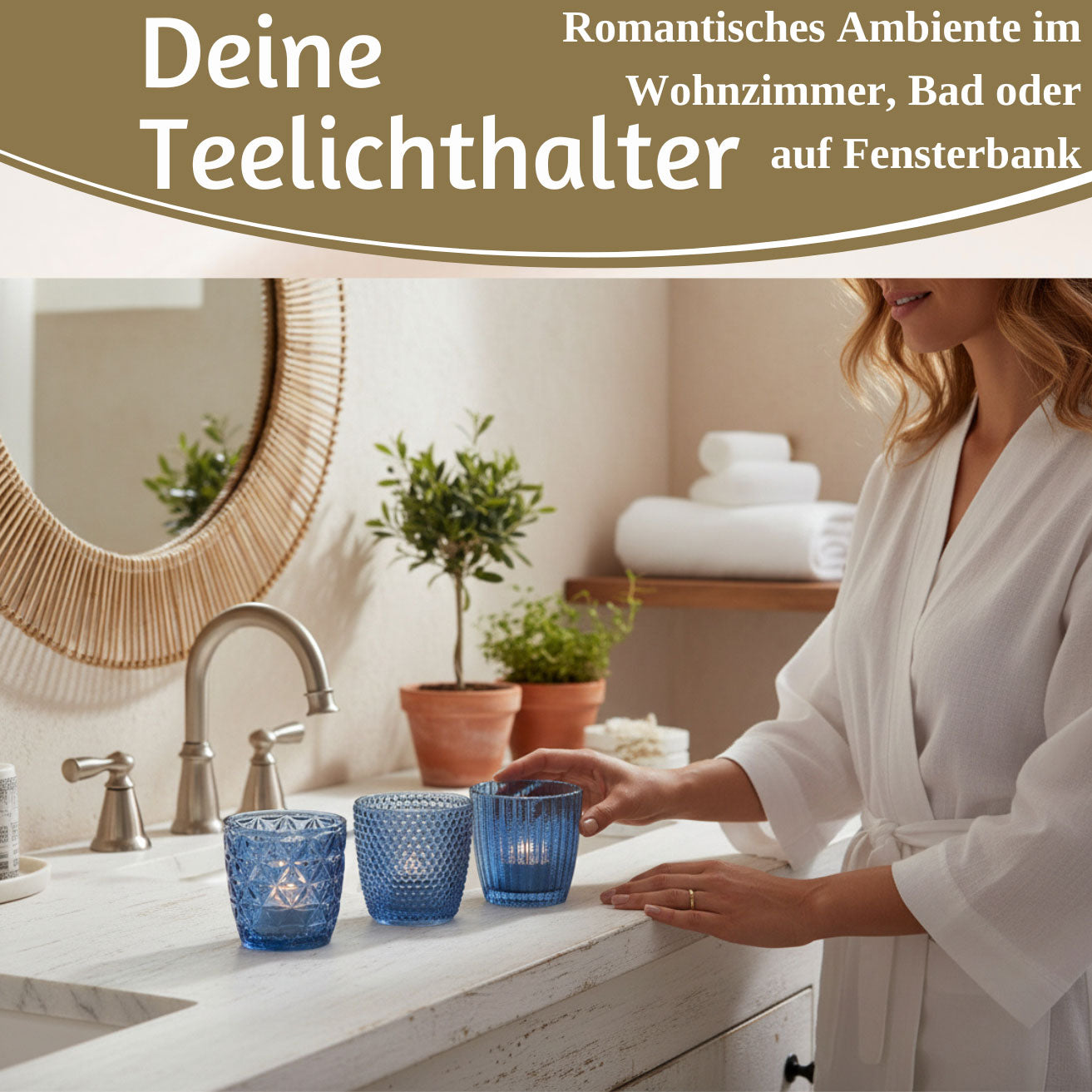 LS-LebenStil Küche & Haushalt 4er Teelichthalter Glas Retro Blau 7cm