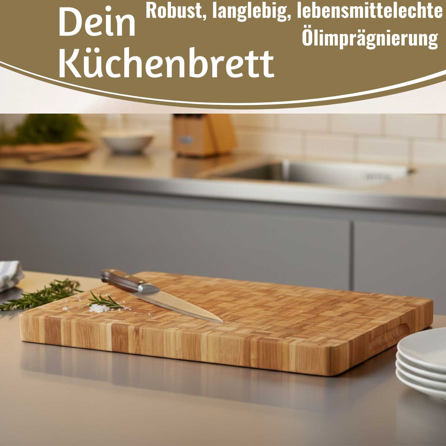 LS-LebenStil Profi Schneidebrett Stirnholz Bambus 36cm XL
