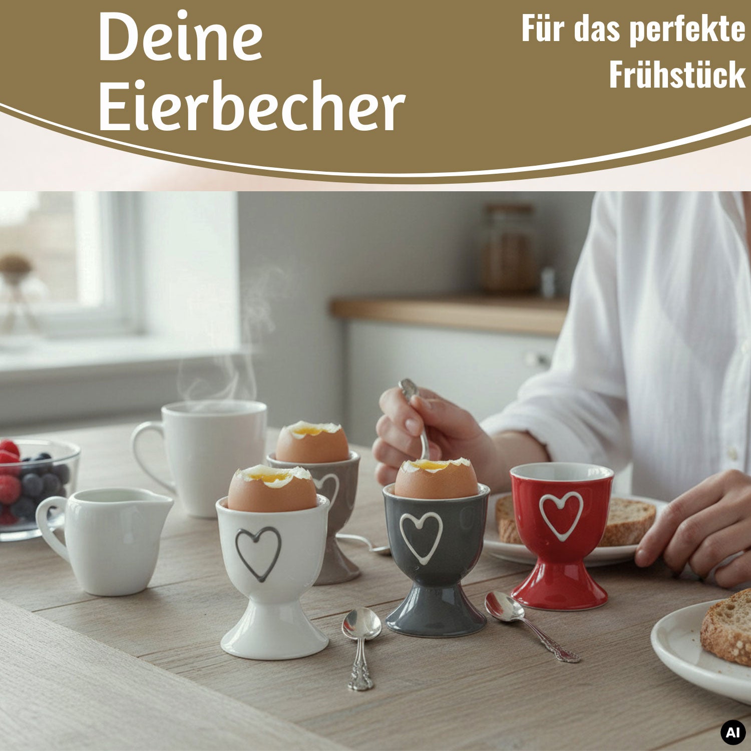LS-LebenStil Küche & Haushalt Herz 4er Set Eierbecher Keramik 7cm
