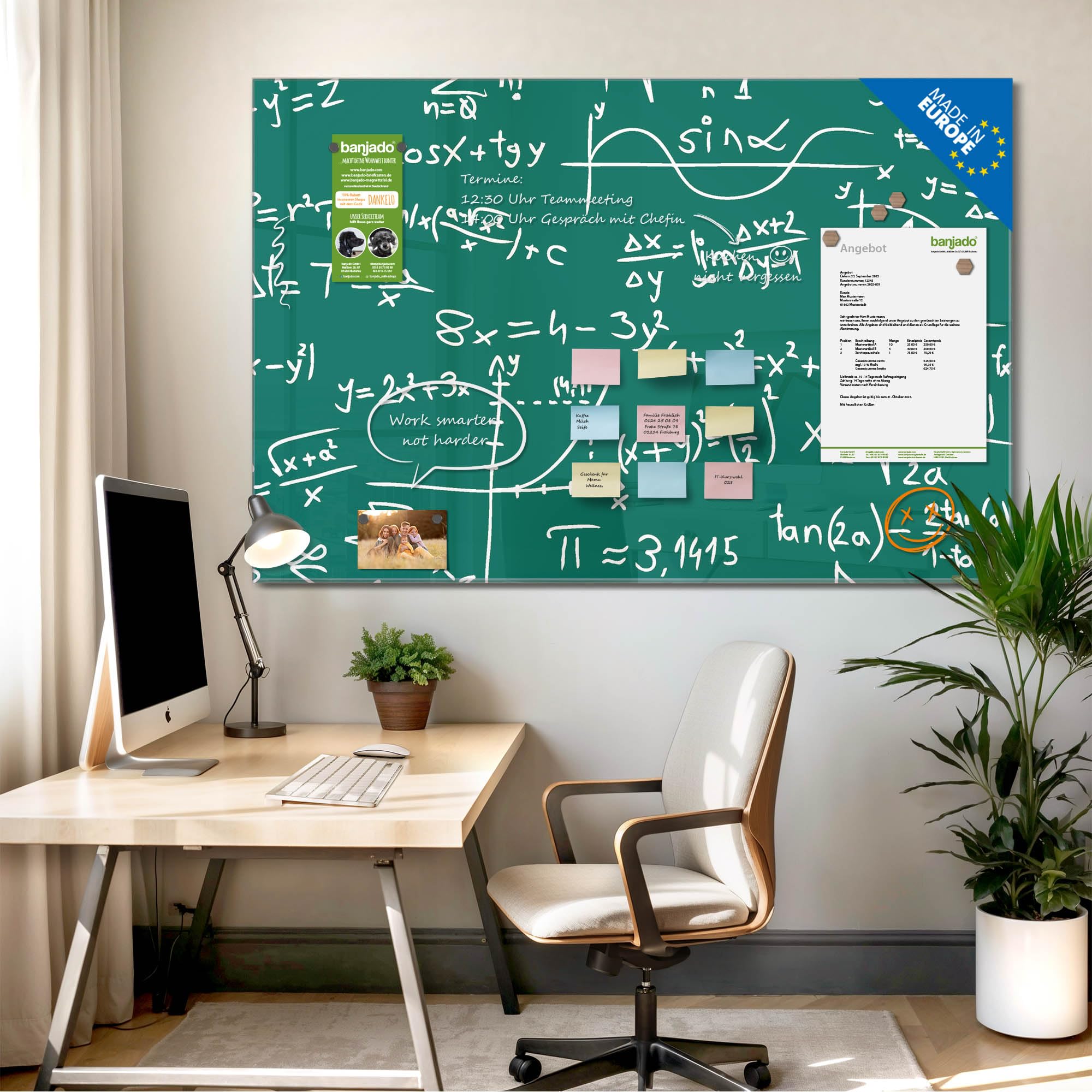 Banjado Magnettafel Kreidetafel Glas-Magnetboard 120x80 cm Muster