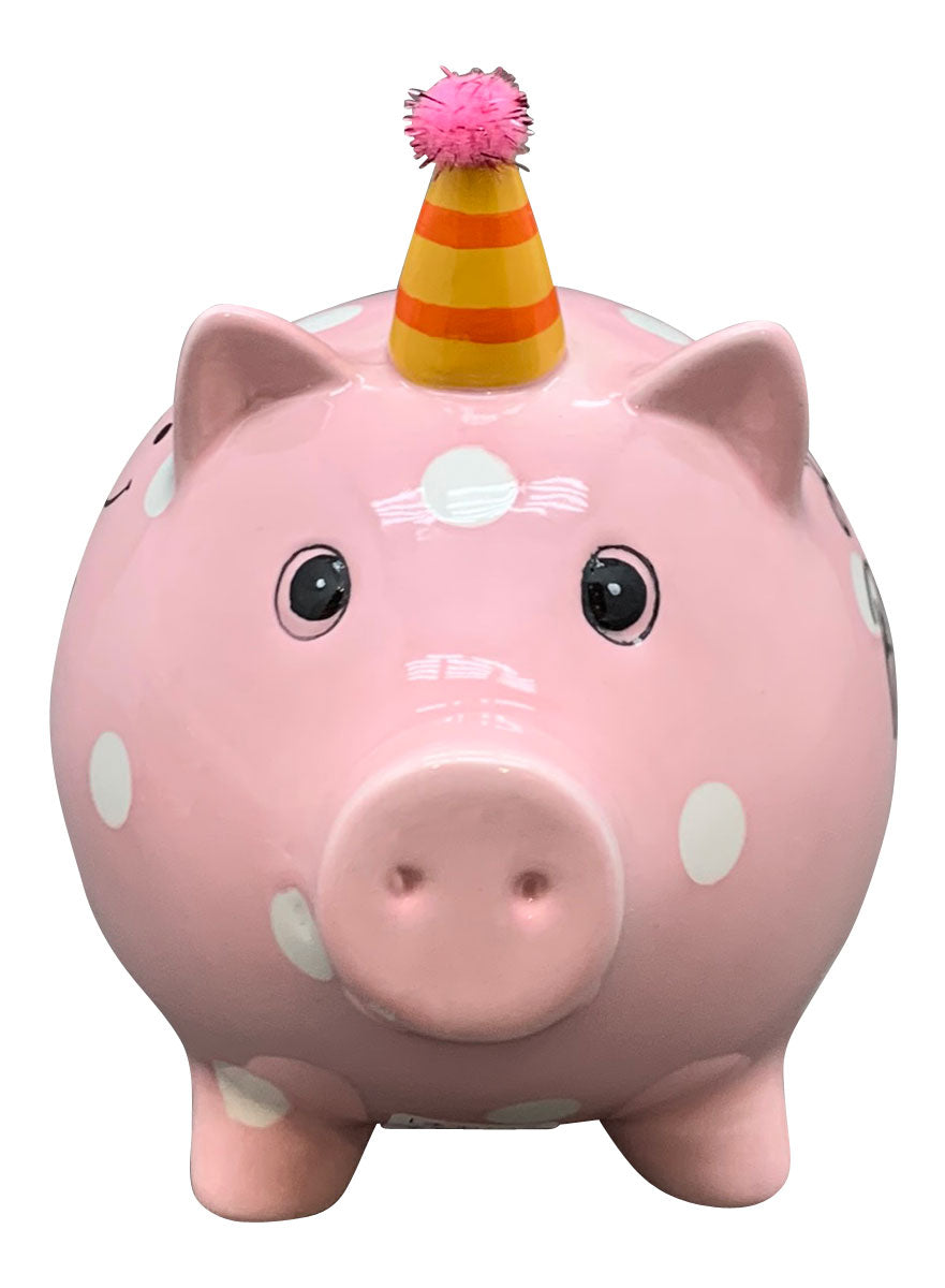 LS-LebenStil Sparschwein Keramik Spardose rosa Happy Birthday 14 cm