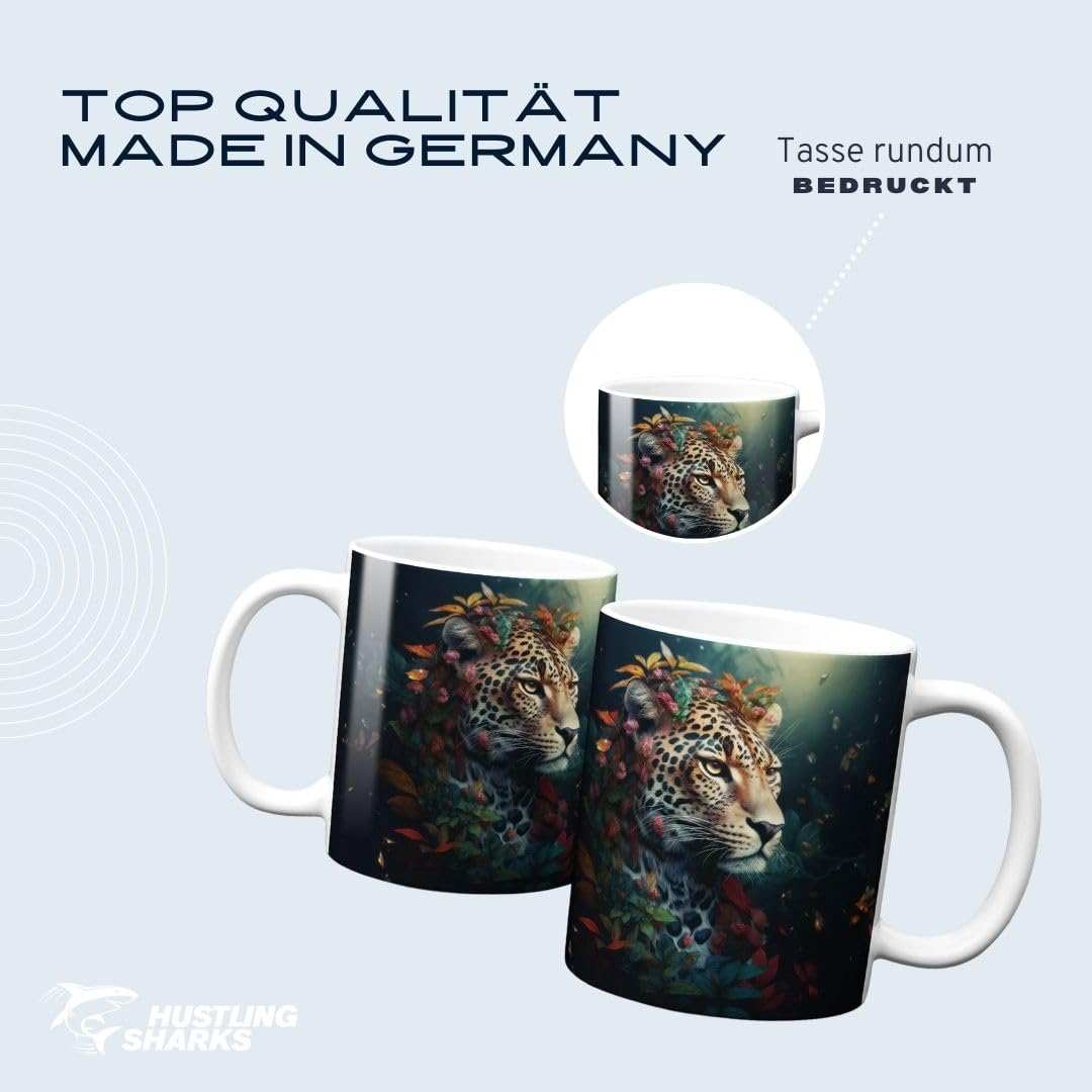 Hustling Sharks Wandbilder Tiger mit Blumen Tasse 330ml weiß Keramik