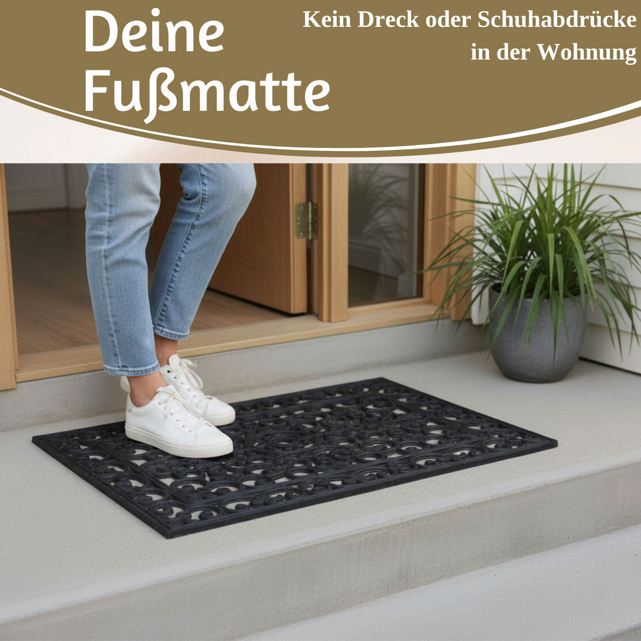 LS-LebenStil Möbel & Wohnen Türmatte Gummi Filigran 75x45cm Schwarz