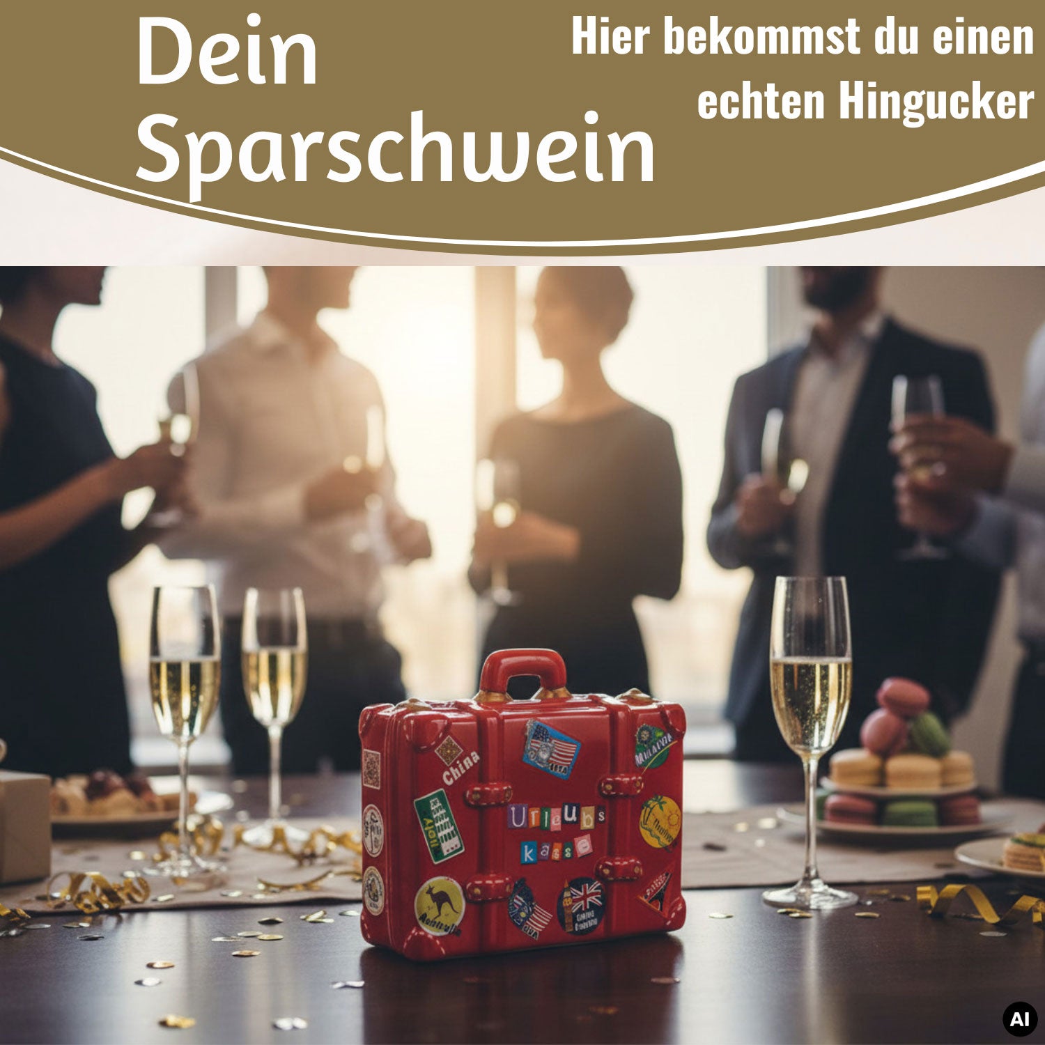 LS-LebenStil Urlaubskasse Sparschwein Koffer Rot Keramik