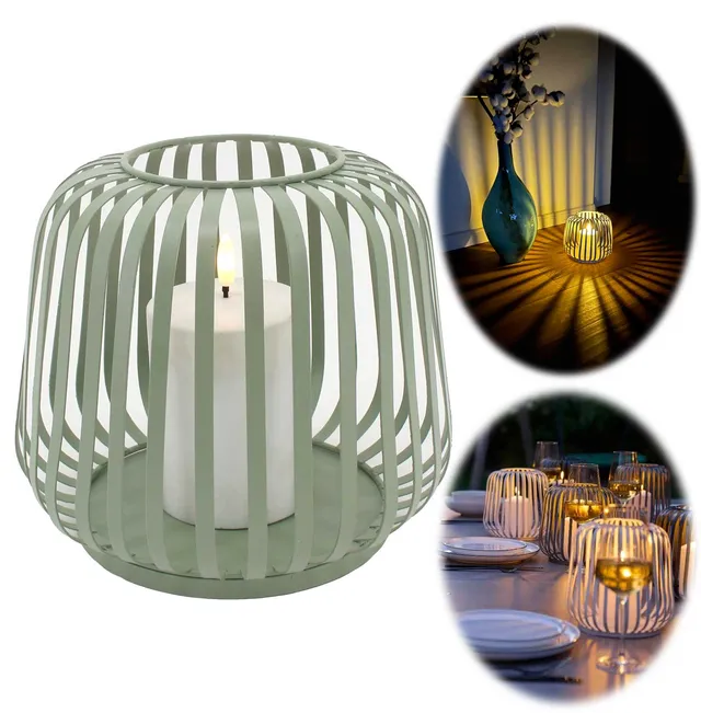LS-LebenStil Möbel & Wohnen Malmø Windlicht Grün 20cm Timer