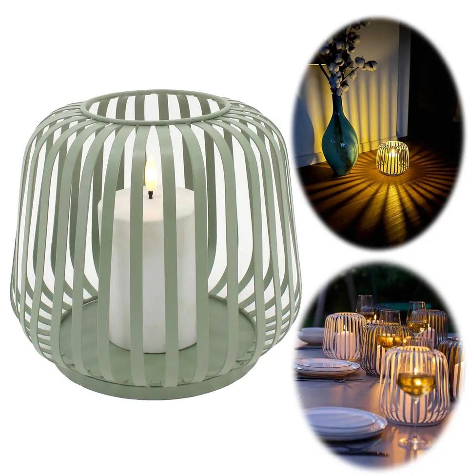LS-LebenStil Möbel & Wohnen Malmø Windlicht Grün 20cm Timer