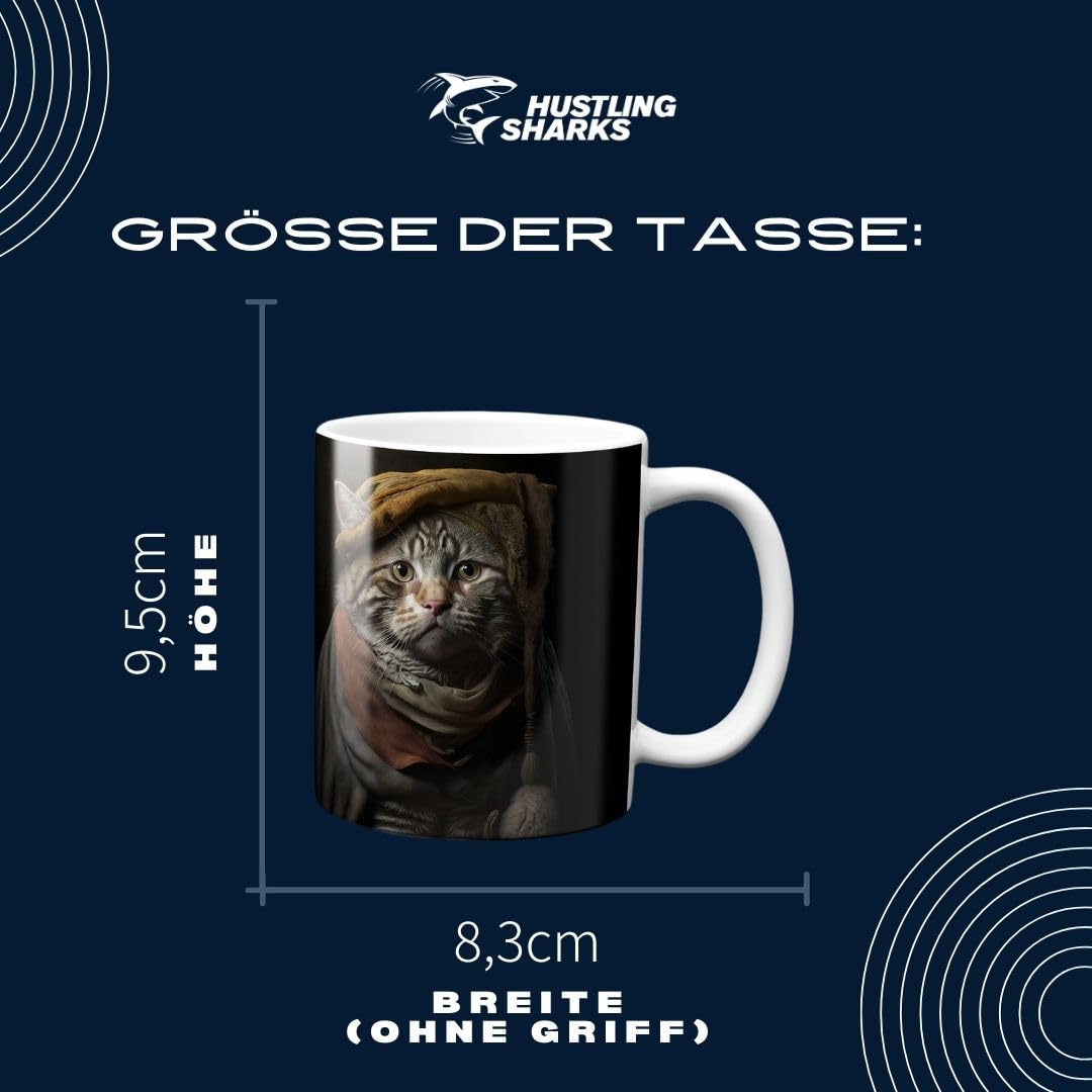 Hustling Sharks Katze Tasse 330ml weiß Tiermotiv Geschenk