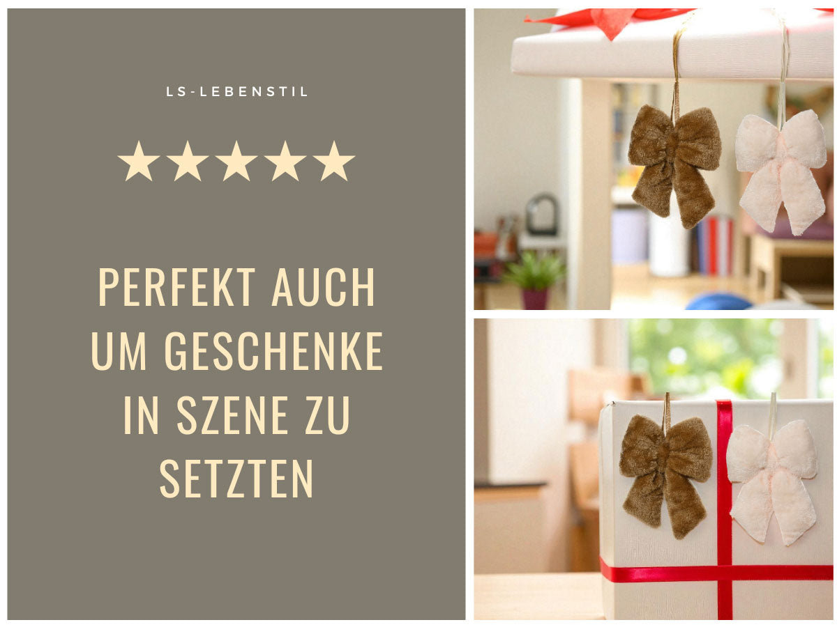 LS-LebenStil Weihnachtsschleifen 2er Set 11cm Creme Beige Fell