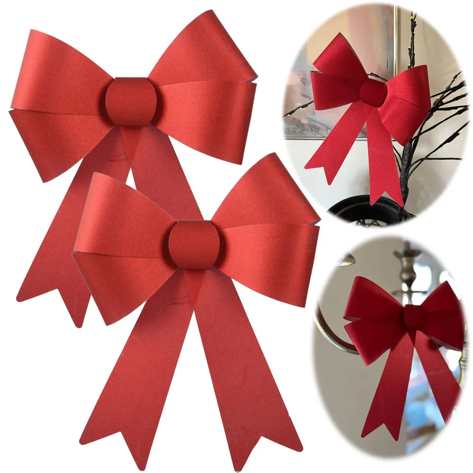 LS-LebenStil Weihnachtsschleife XXL 29 cm rot funkelnd 2er Set