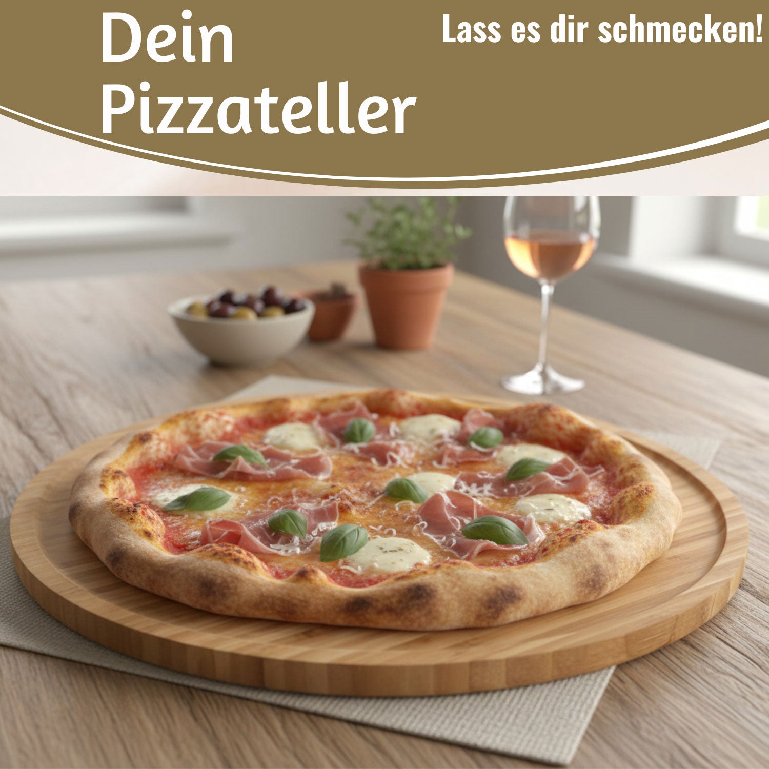 LS-LebenStil XL Pizzateller Bambus Rund 32cm Servierteller