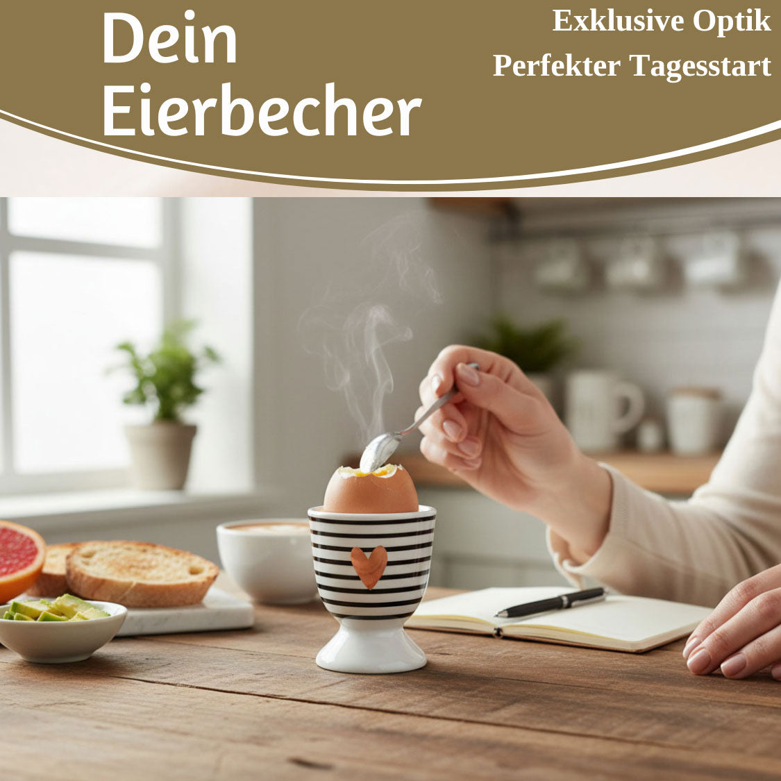 LS-LebenStil Küche & Haushalt Herz Gold Eierbecher Porzellan Schwarz