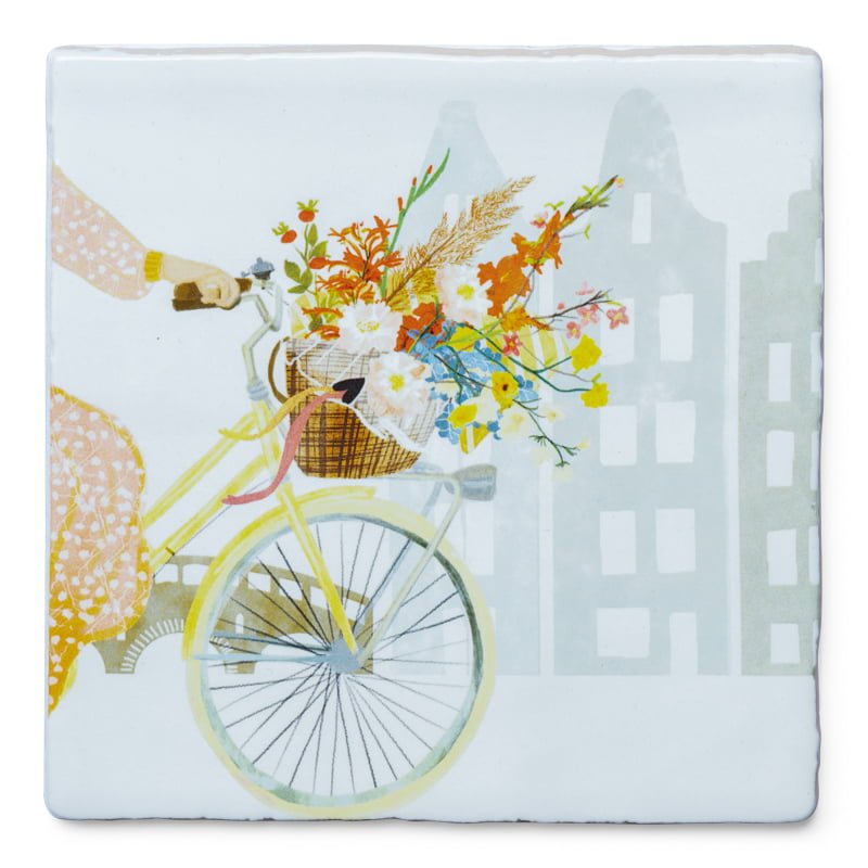 StoryTiles Delft Blue Fahrrad Blumen Wandfliese S 10x10 cm
