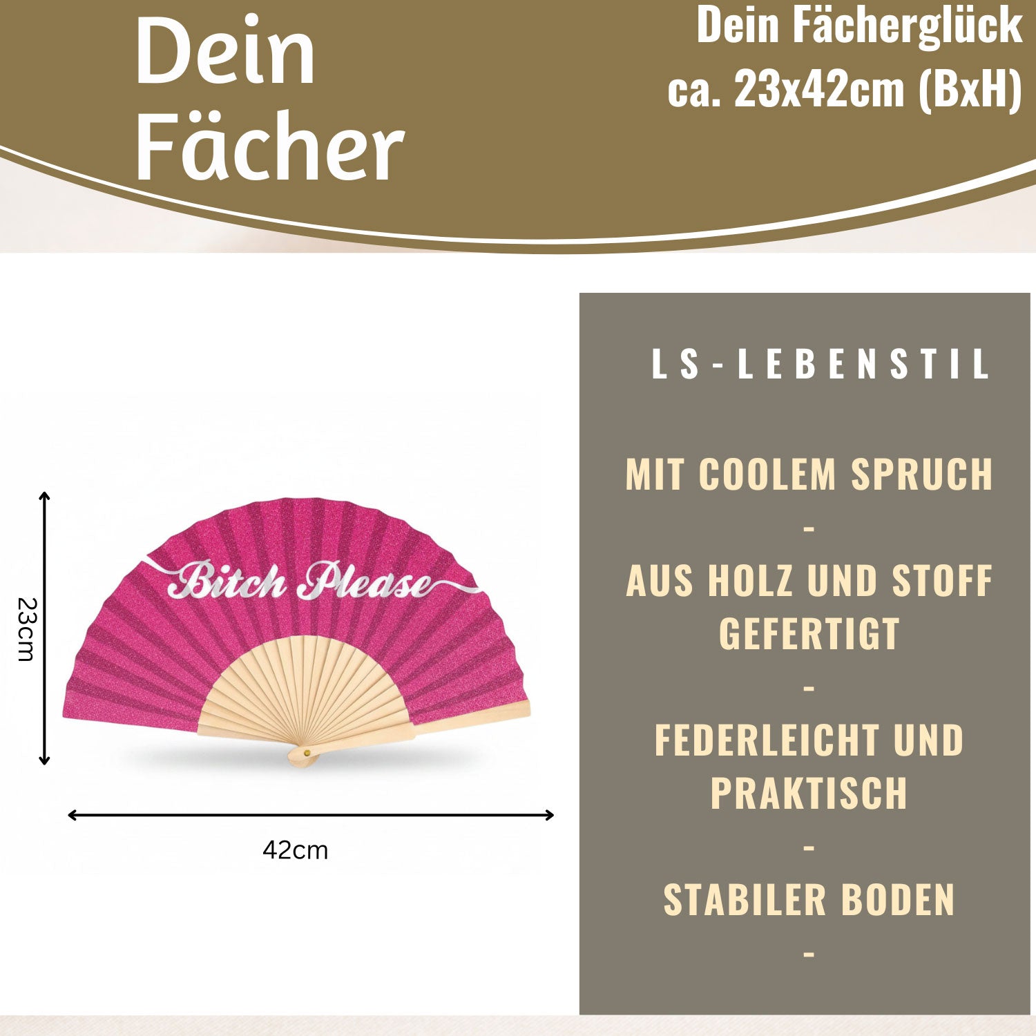 LS-LebenStil Shopper & Taschen Handfächer Faltfächer Bitch Please pink