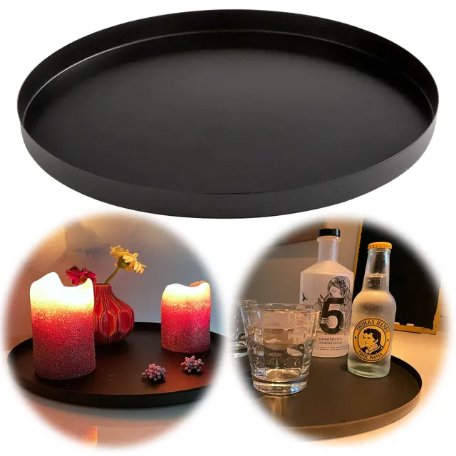 LS-LebenStil Amrum Deko Tablett Rund 35cm Metall Schwarz Matt