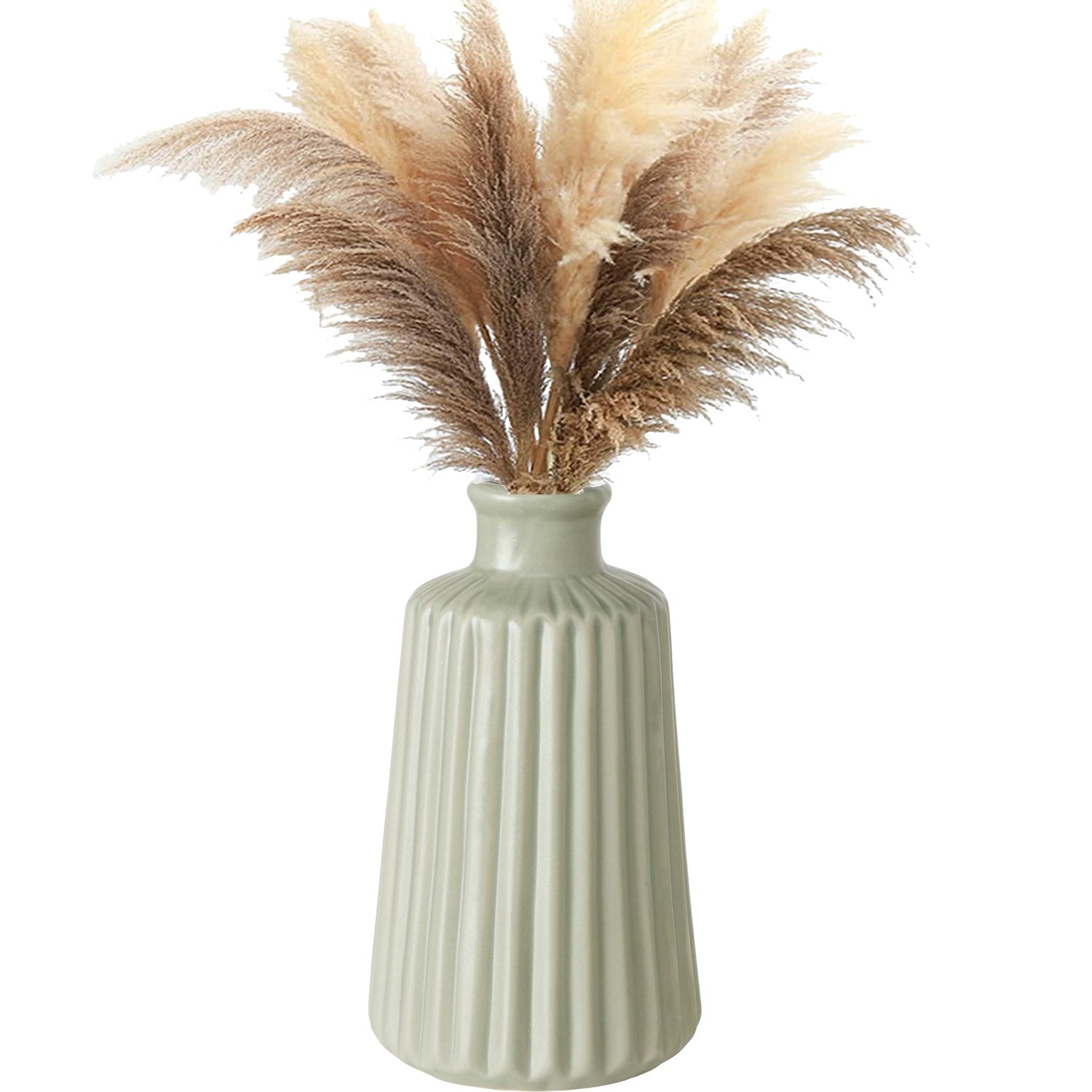 LS-LebenStil Möbel Wohnen Vase Oslo 2er Set creme grün Keramik