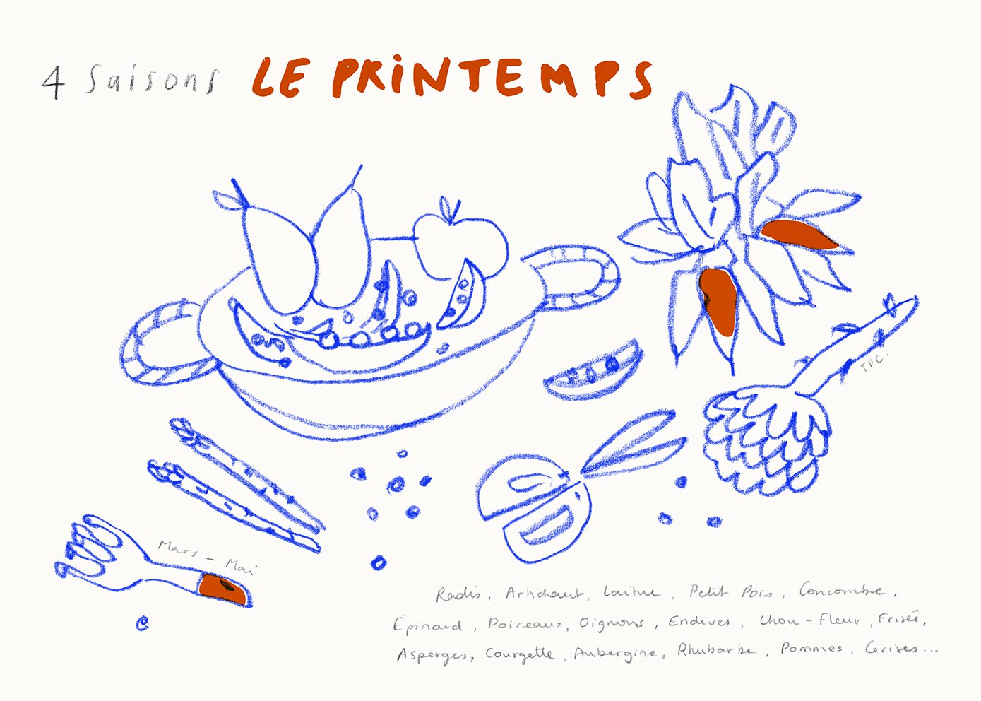 The Poster Club Art Prints Le Printemps Poster 30x40 cm Blau-Rot