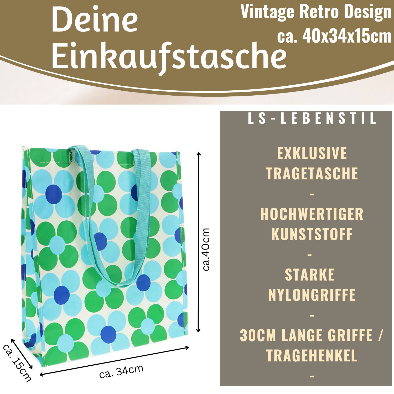 LS-LebenStil Daisy Shopper Blau Grün faltbar Einkaufstasche