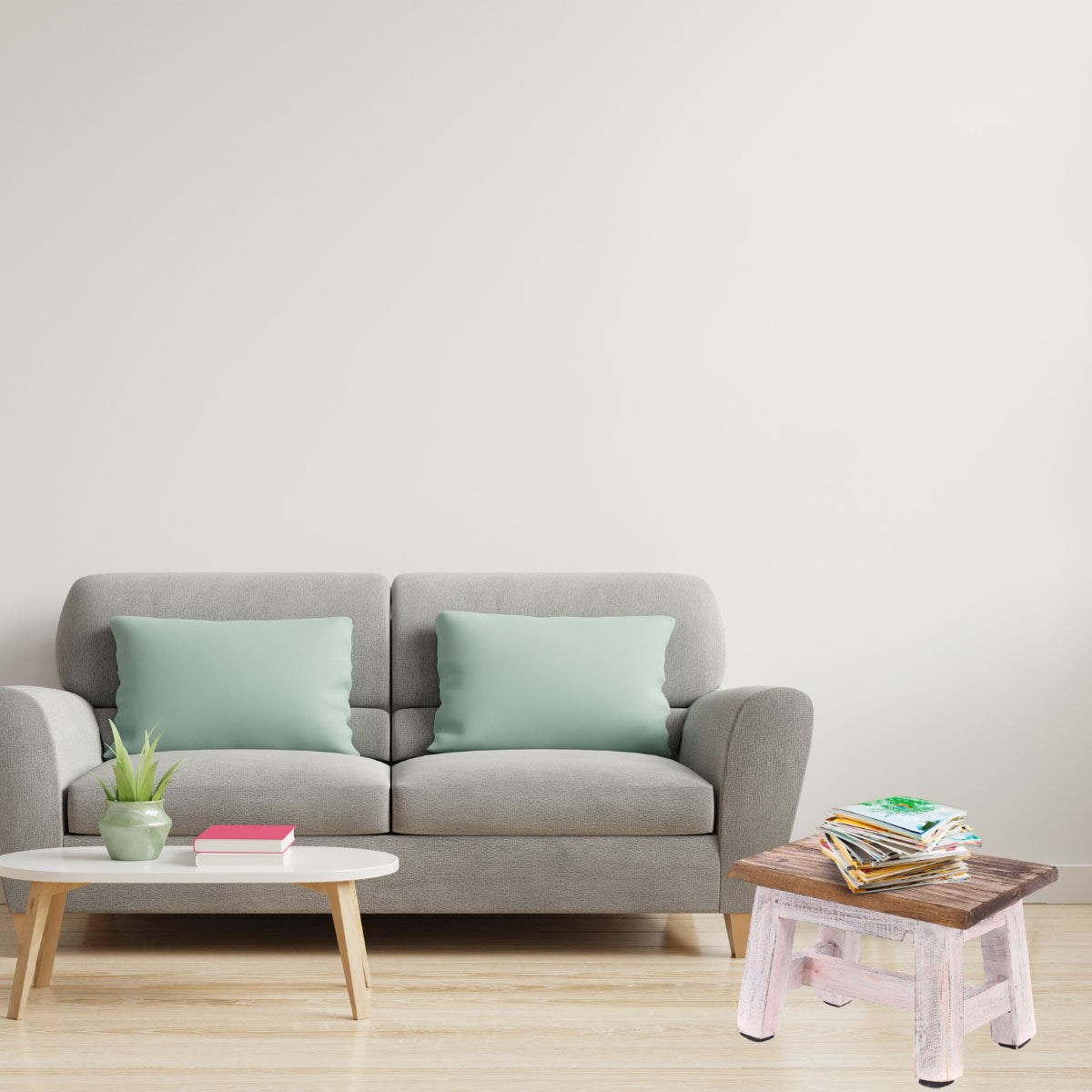 LS-LebenStil Möbel & Wohnen Fußhocker Braun Weiß 30cm Holz