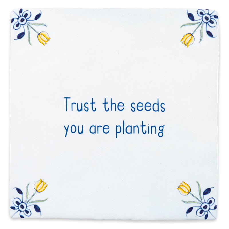 Storytiles Delft Blue Surrounded Tulips Fliese Text 13x13cm