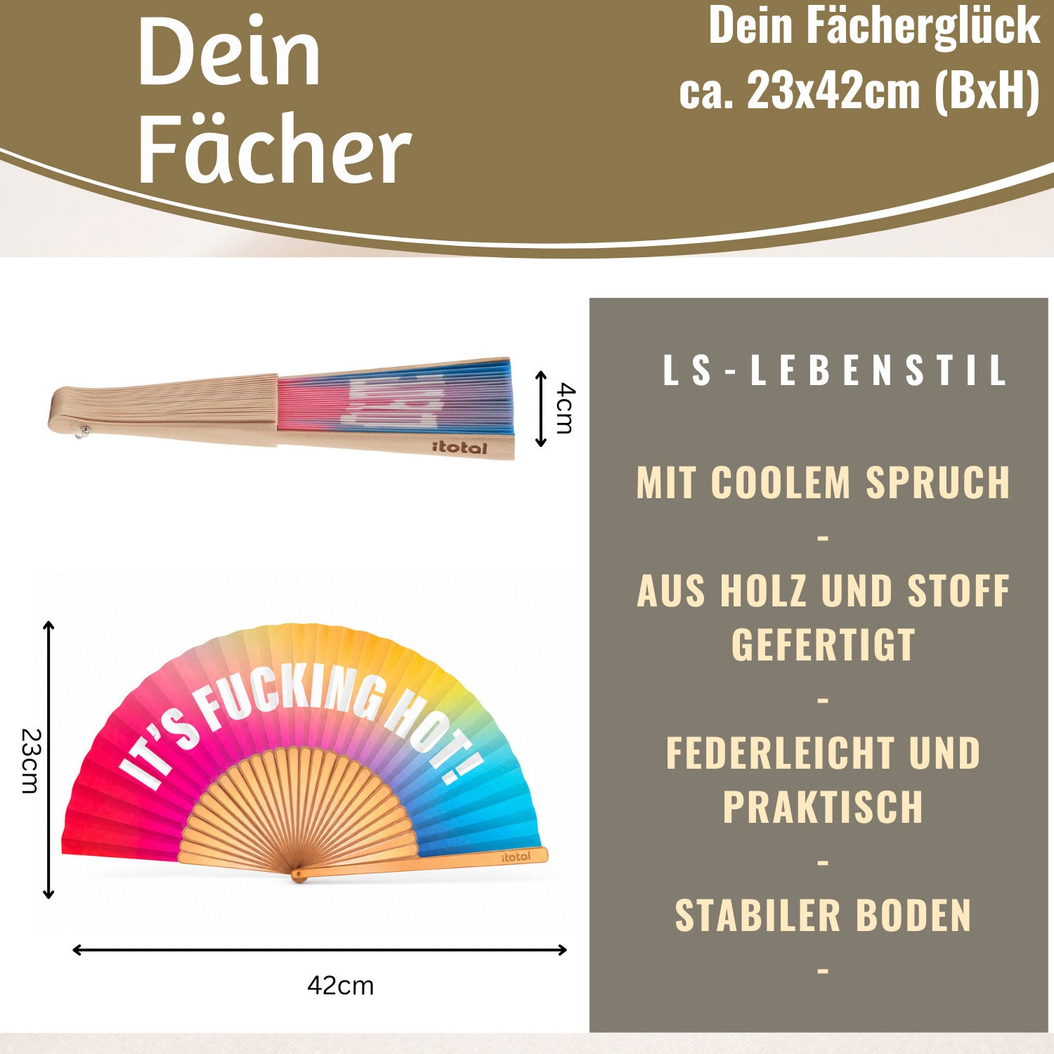 LS-LebenStil Shopper & Taschen Handfächer Holz Stoff bunt faltbar