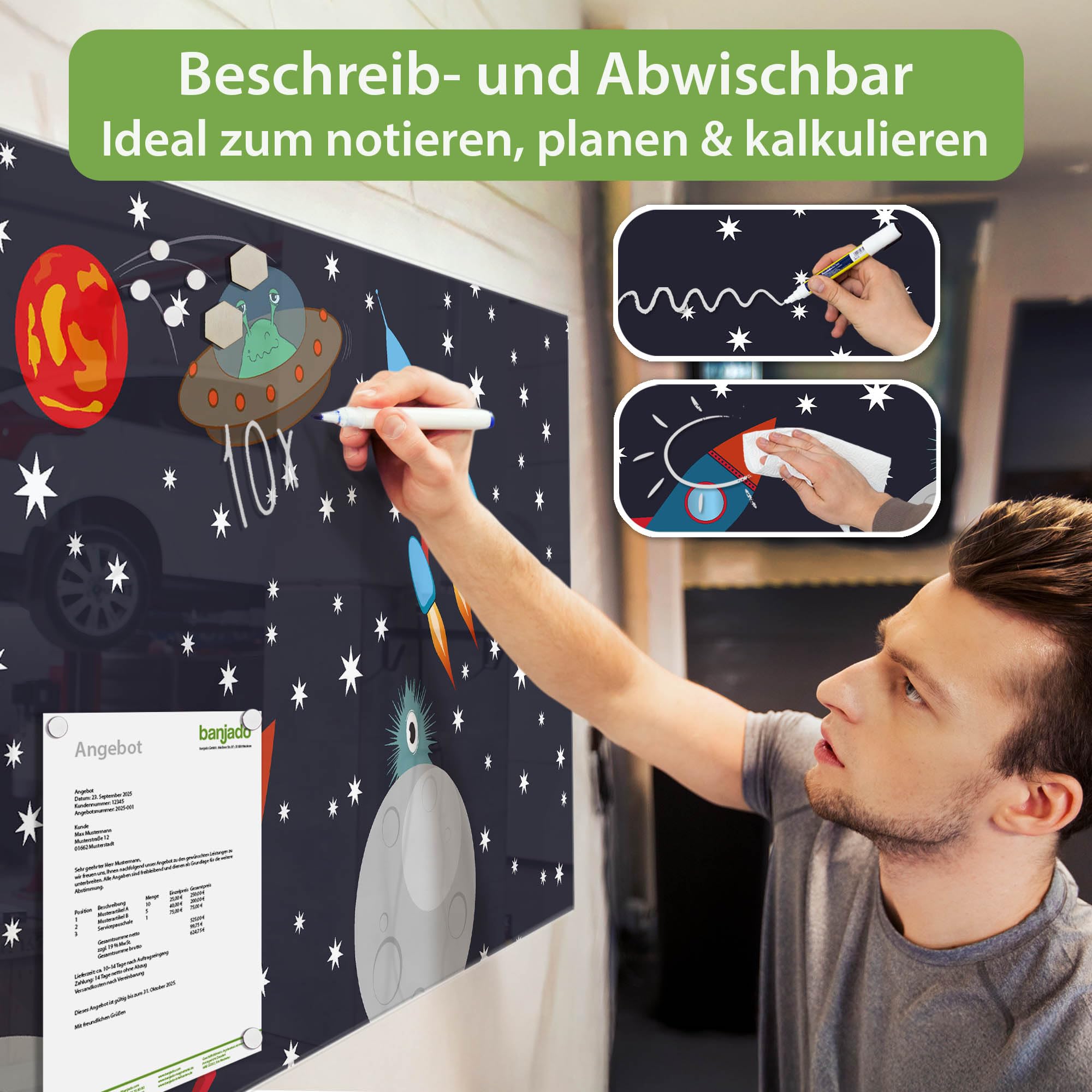 Banjado Magnettafel Space Traffic Magnettafel 120x80 Glas