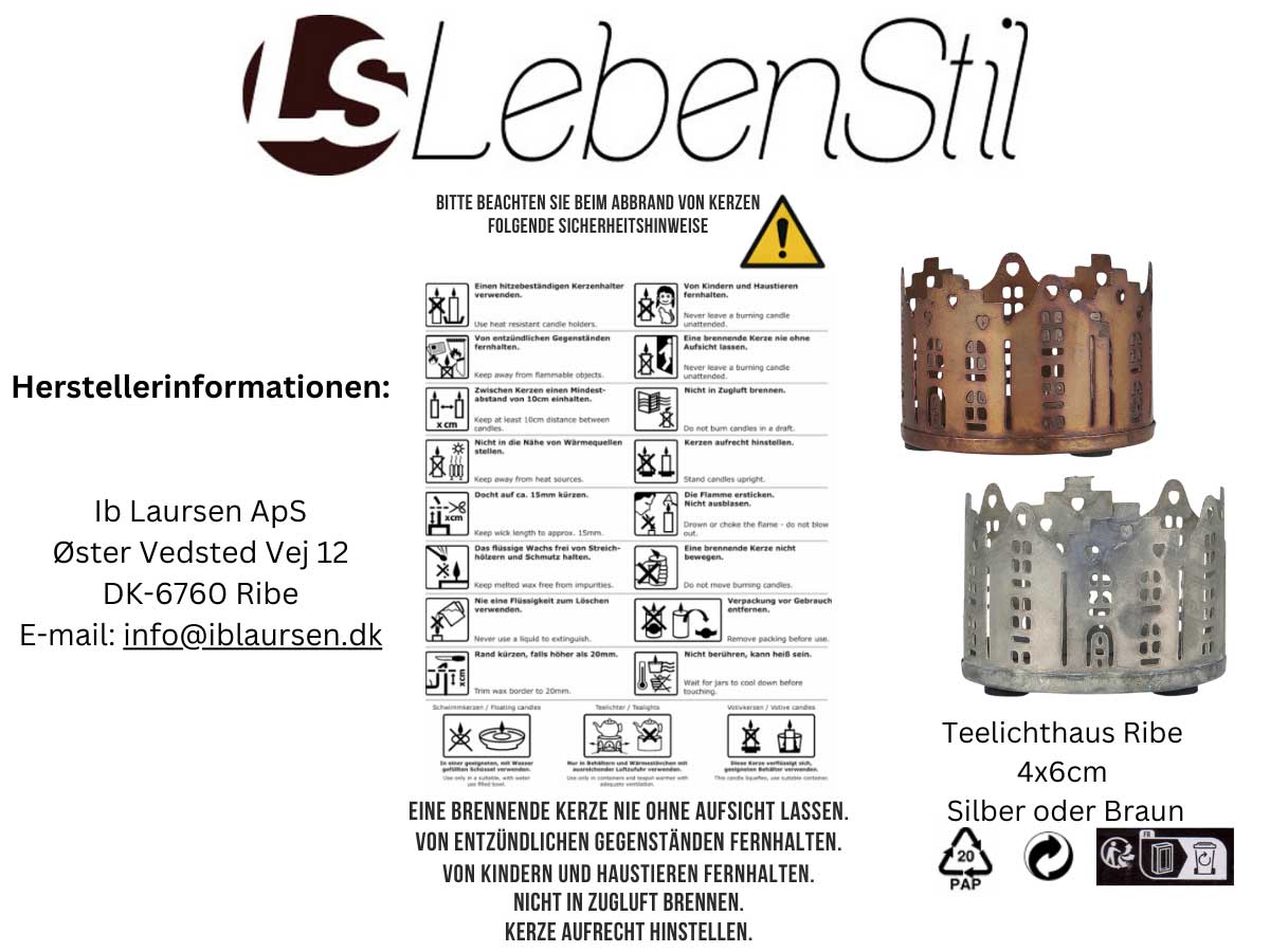 LS-LebenStil Ribe Teelichthaus braun 2er-Set 4x6cm Metall